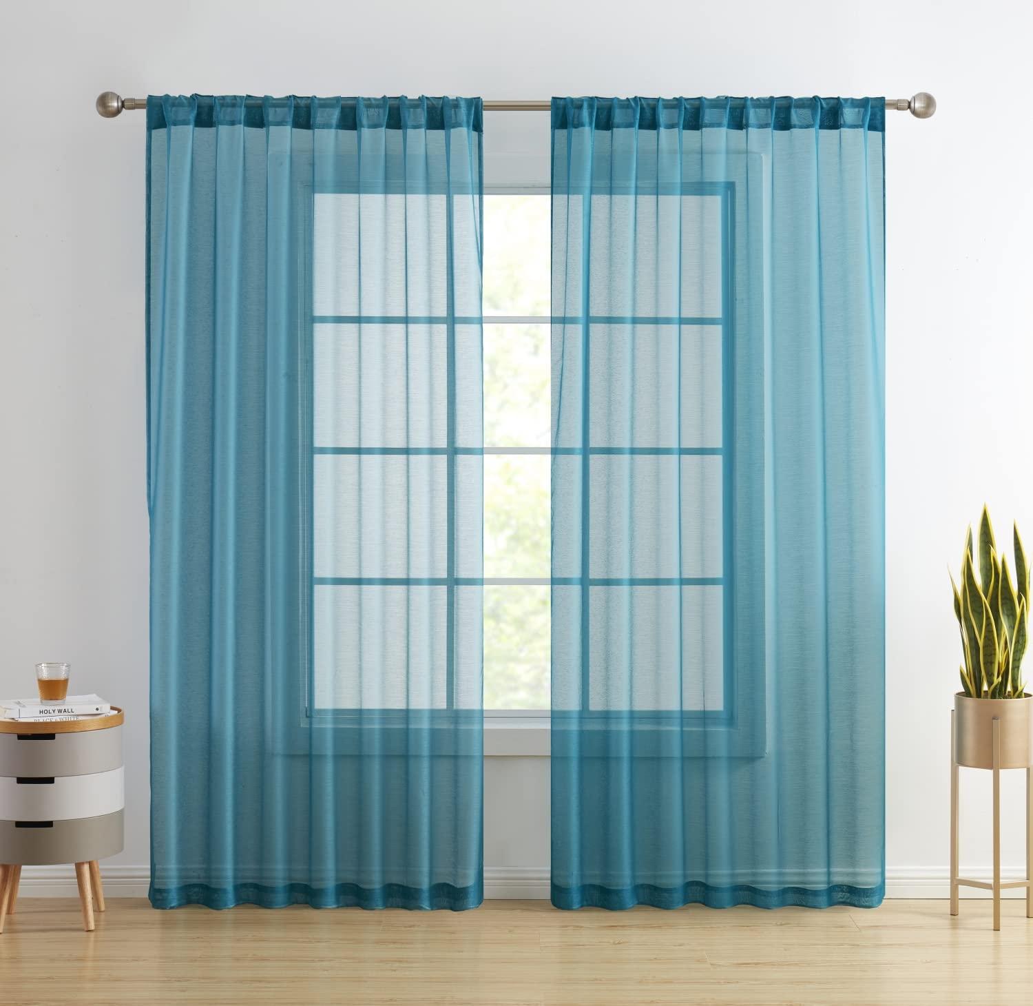 Ebern Designs Lauren Polyester Semi Sheer Curtain Pair (Set of 2)