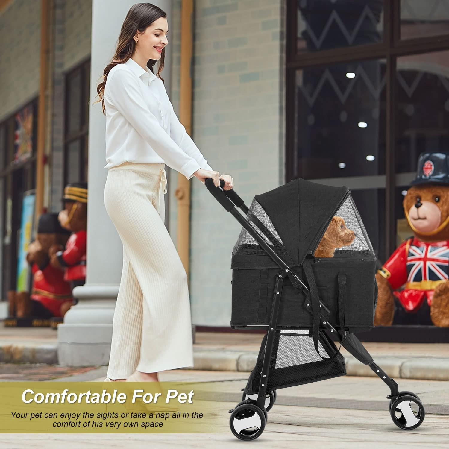 Foldable Pet Stroller with Detachable Carrier