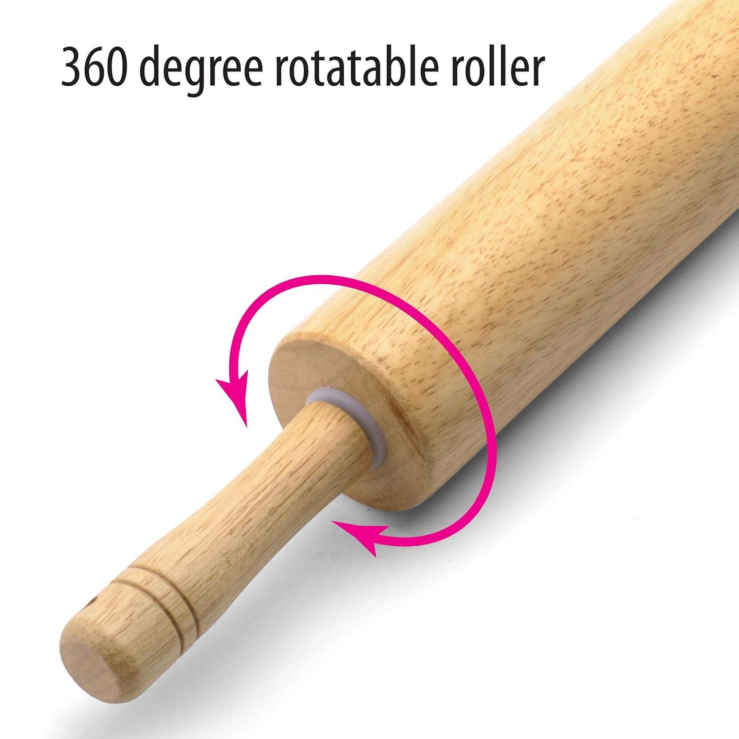 FARBERWARE Classic Wood Rolling Pin, 18-Inch Hardwood Dough Roller for Baking Pizza, Pies, Pastry and Cookies, Ergonomic Handles, Kitchen Essential
