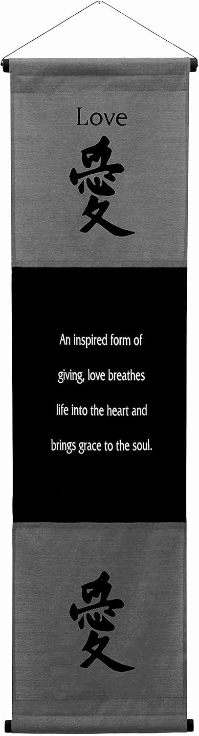 Inspirational Wall Decor "Love" Banner Large, Inspiring Quote Wall Hanging Scroll, Affirmation Motivational Uplifting Art, Thought Saying Tapestry Color: Gray