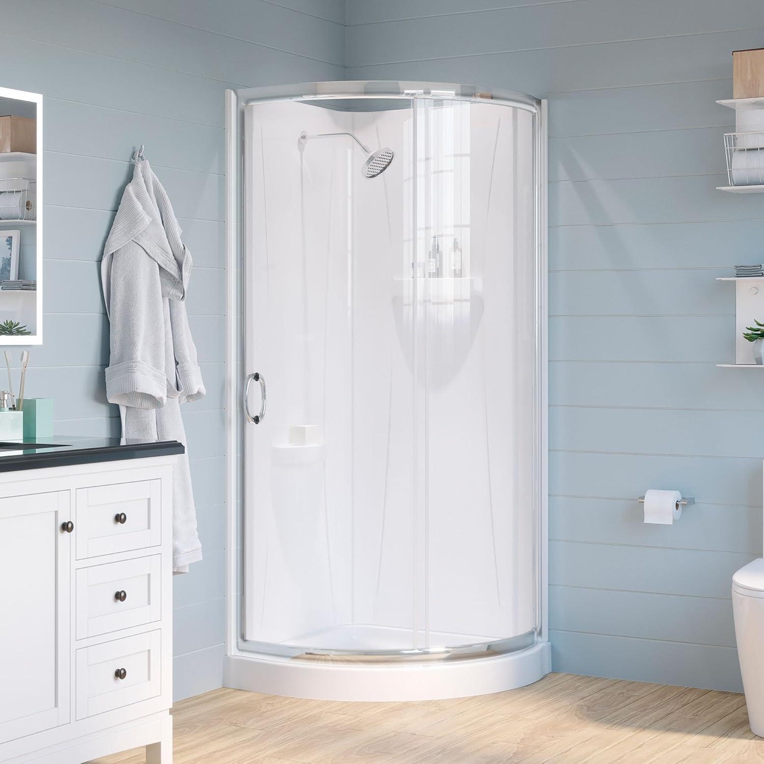 Breeze Framed 32 in. Round Sliding Shower Kit with Clear Glass Panels, Walls and Base included