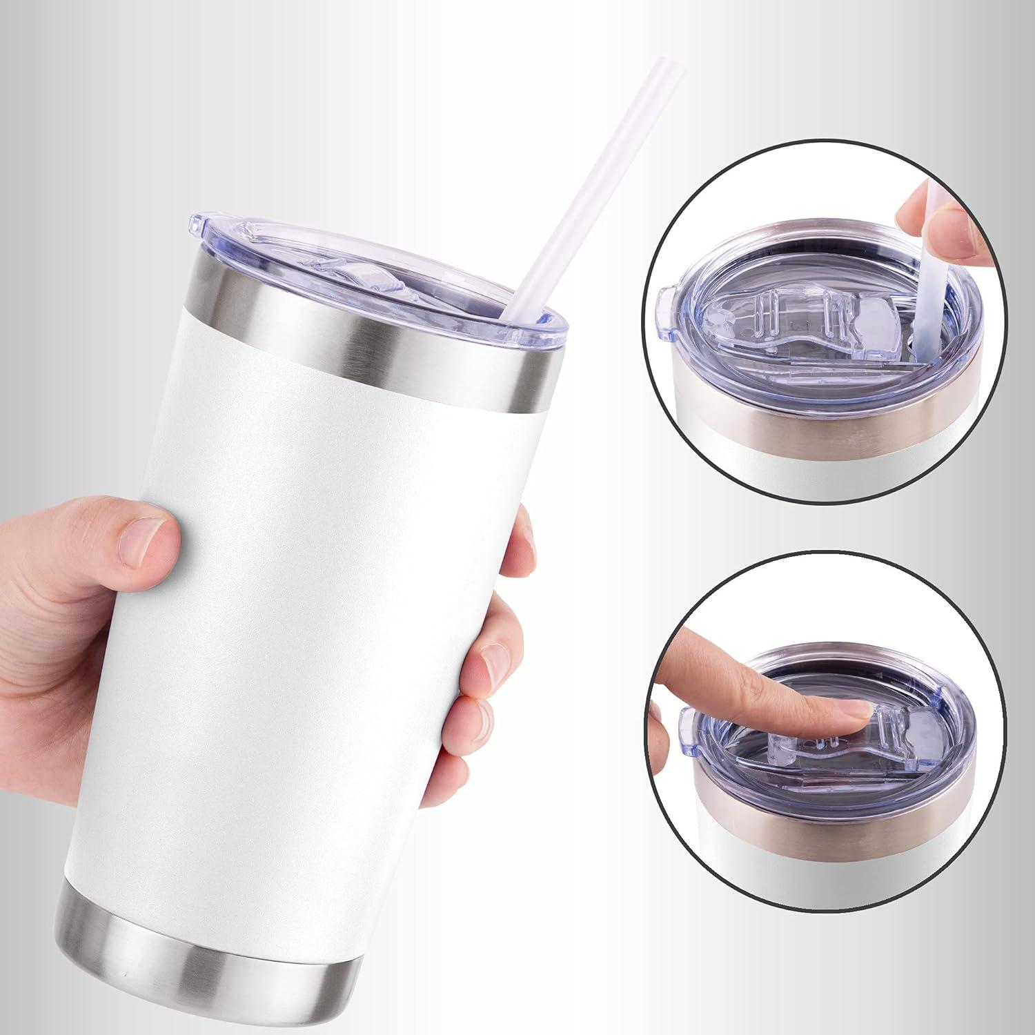 White 20oz Stainless Steel Insulated Travel Tumbler with Lid and Straw