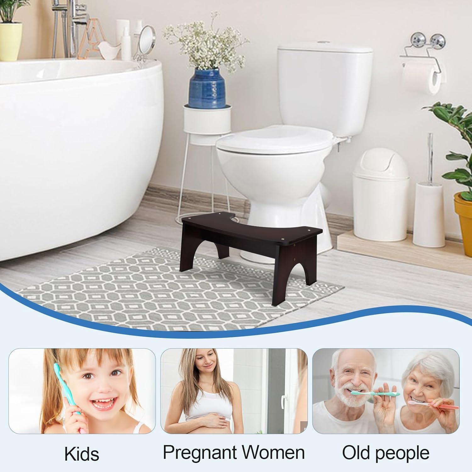 Bamboo Toilet Stool for Adults, 6.5" Toilet Stool Squat Adult Kids, Portable Simple Curve Squat Toilet Potty Stool, Non-Slip Poop Stool for Bathroom, Improve Squatting Posture and Comfort (Wood)