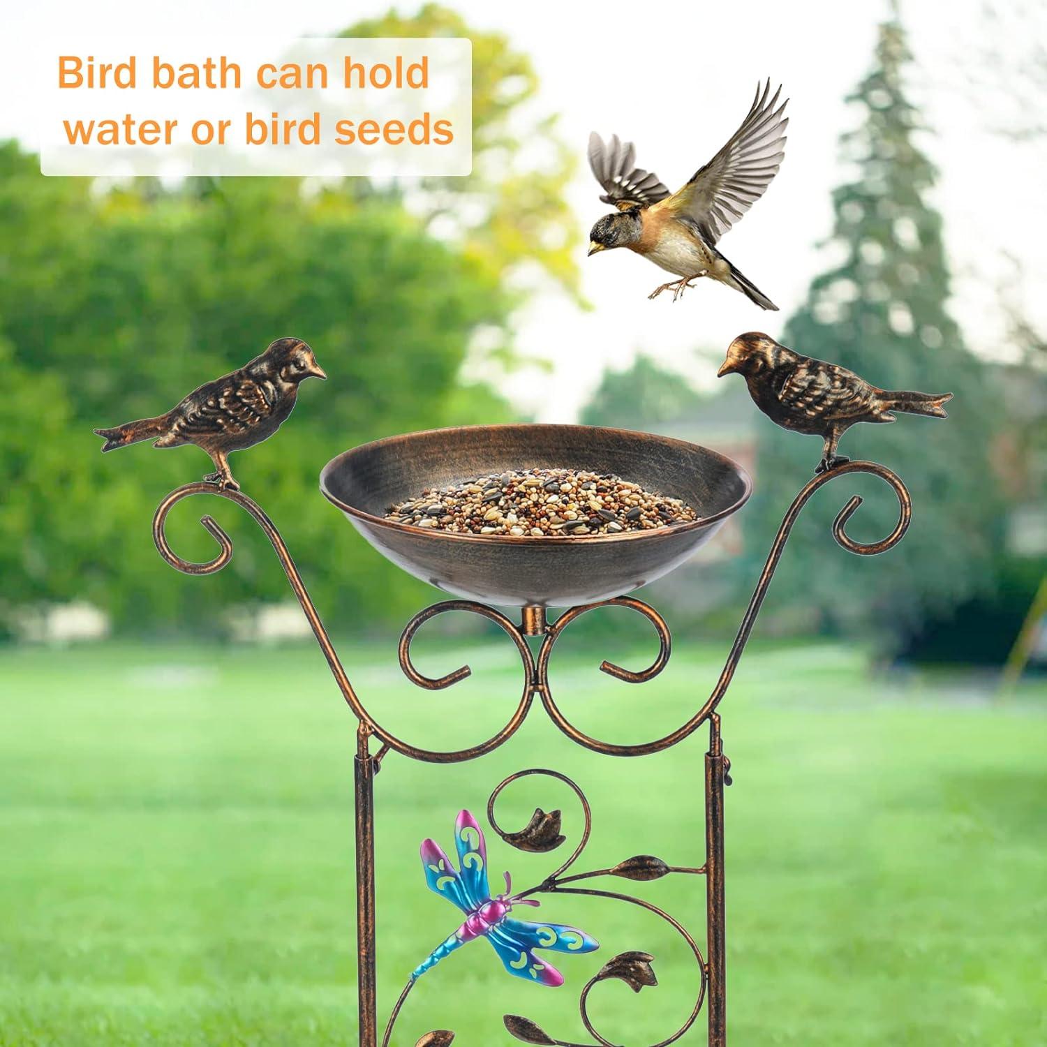 Elegant 40" Bronze Metal Garden Trellis with Bird Bath