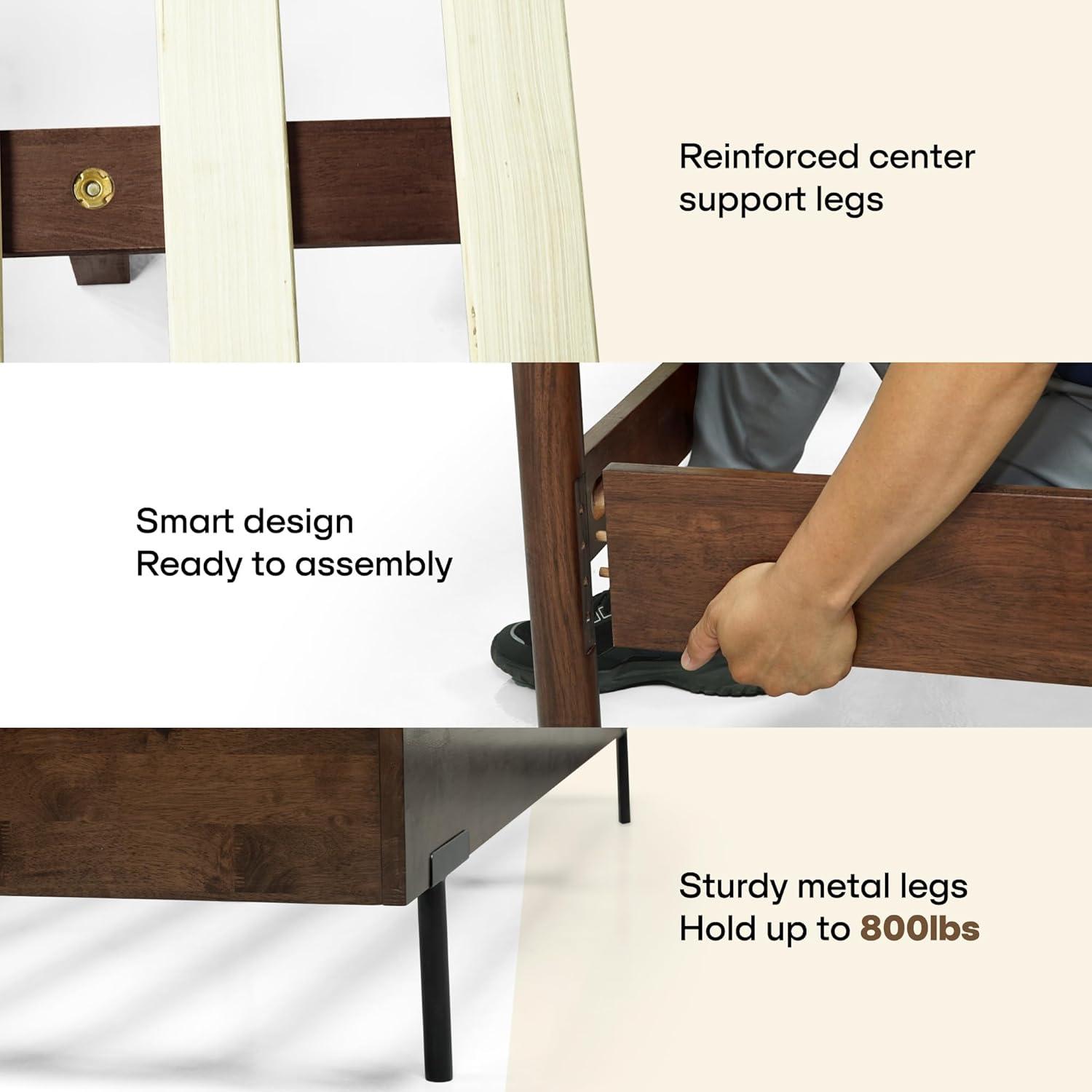 Acacia Frida King Size Bed Frame and Headboard, King Size Platform Bed Frame Scandinavian Wood Bed Compatible with All Mattress Types, Wood Slats Support, King Bed Frame Wood Bed Frame, Walnut