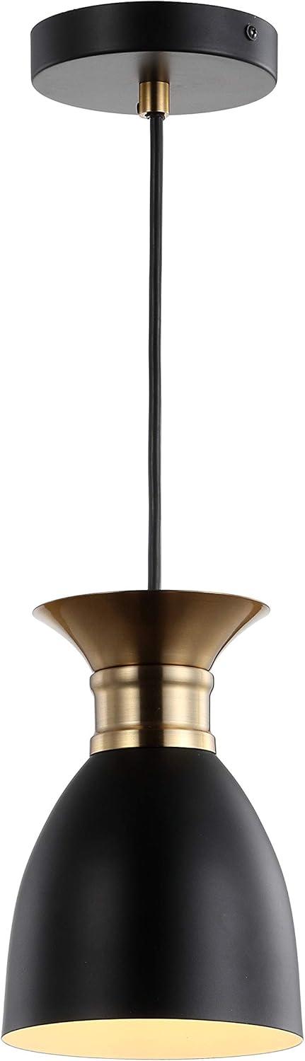 Edison 5.75" Matte Black & Brass Gold LED Pendant Light