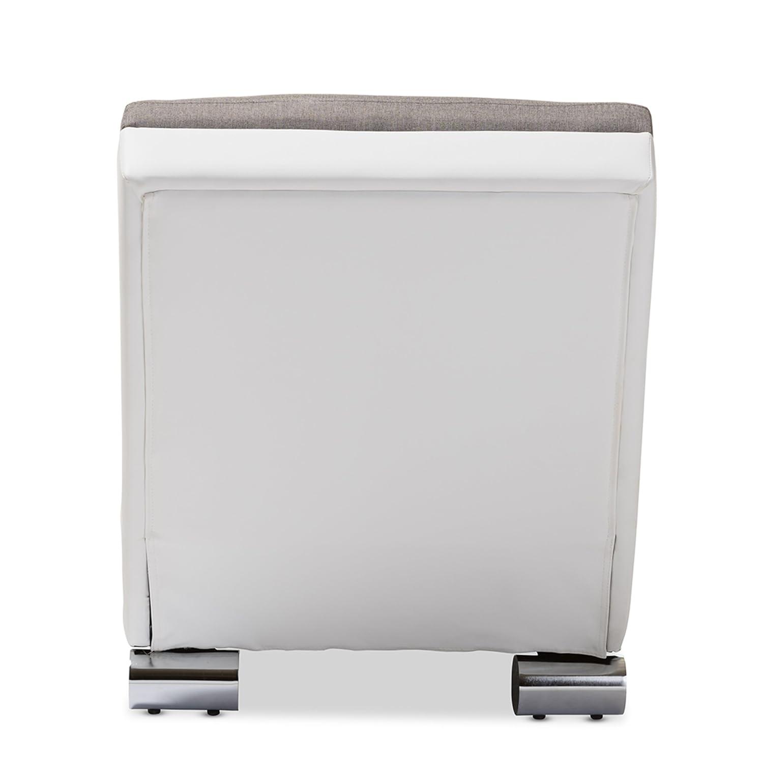 Baxton Studio Percy Modern and Contemporary Grey Fabric and White Faux Leather Upholstered Chaise Lounge
