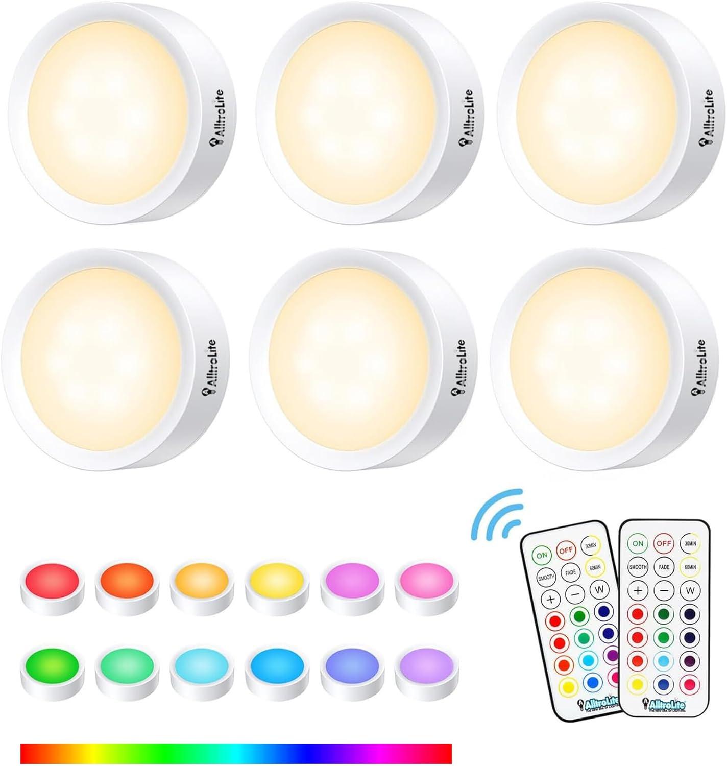 AlltroLite White LED Color Changing Puck Lights with Remote