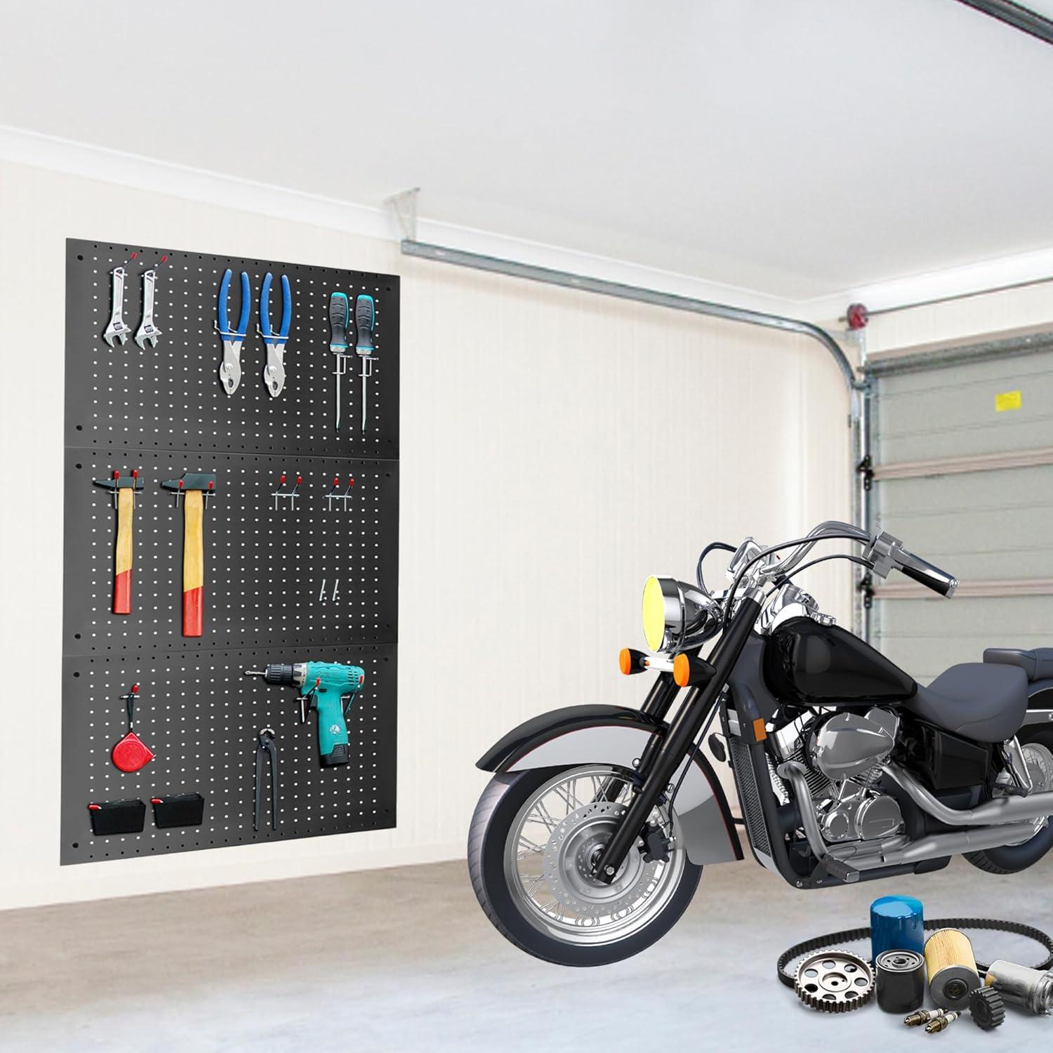 Heavy Duty Black Steel Pegboard Panels Set, 24in x 16in, 3 Pieces