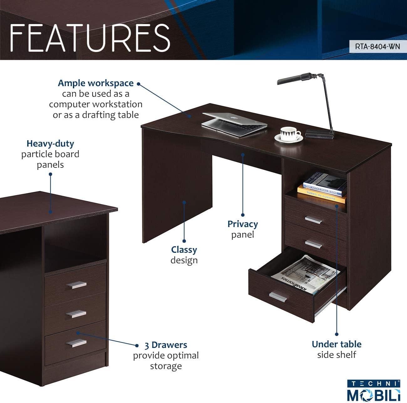 Classic Computer Desk with Multiple Drawers - Techni Mobili