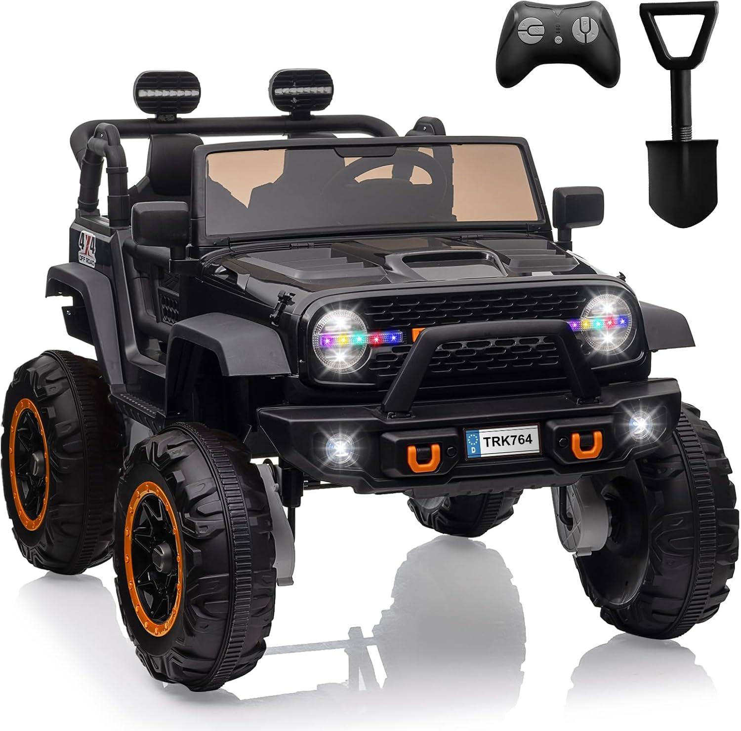 Garvee 24V Kids Ride on Truck Car with Remote Control & 2 Seater, 4*45W Motor, 7 AH Battery Powered Toy Car w/ Spring Suspension, 4 Large Wheels, 3 Speeds, LED Lights, Bluetooth for Girls Boy