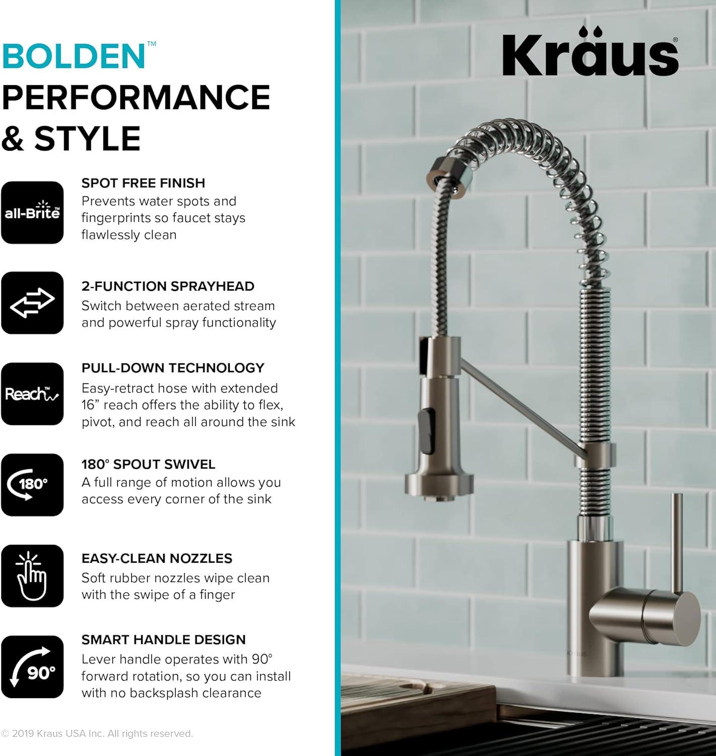 KRAUS Bolden Commercial Style 2-Function Single Handle Pull Down Kitchen Faucet