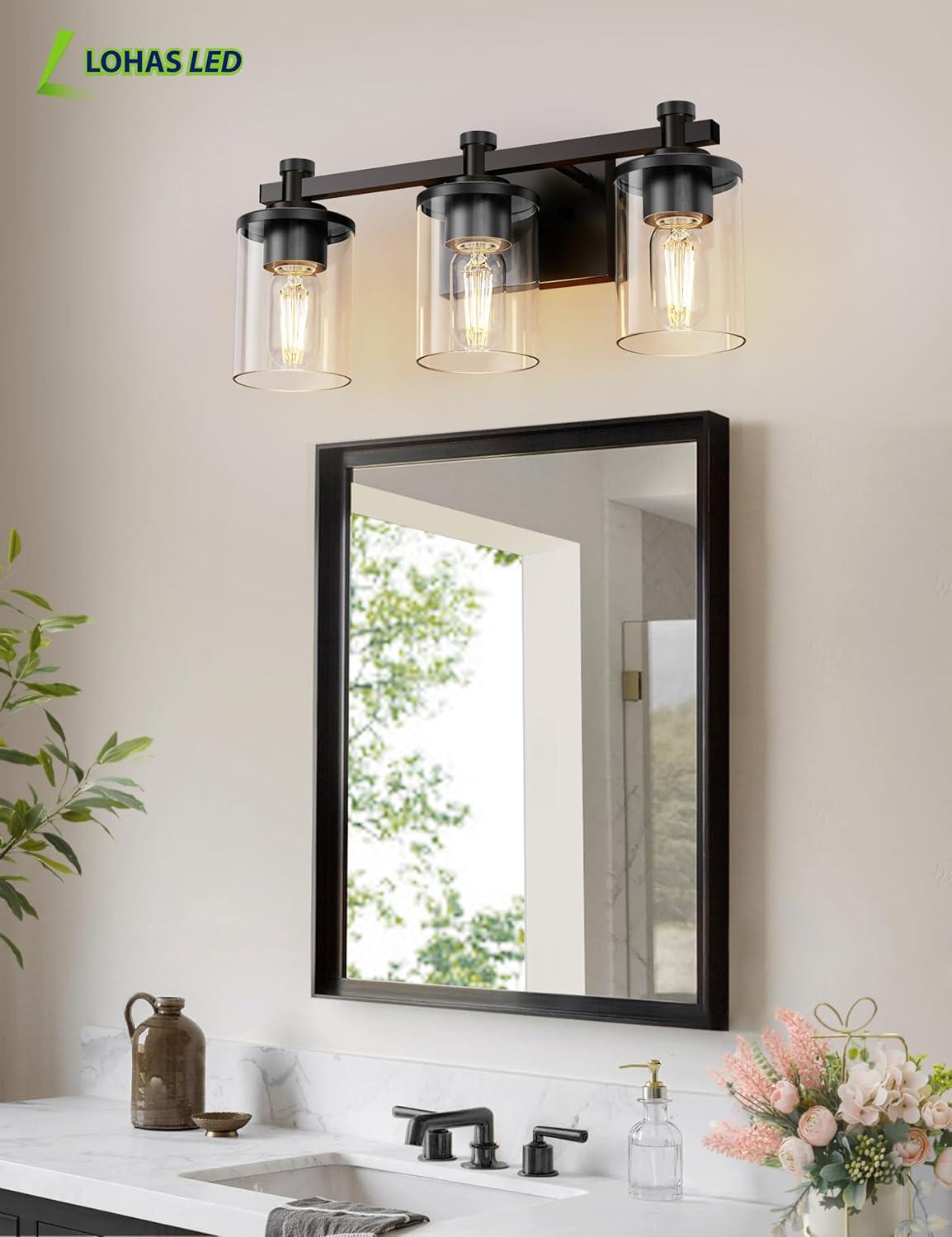 Modern Black Vanity Light with Clear Glass Shades