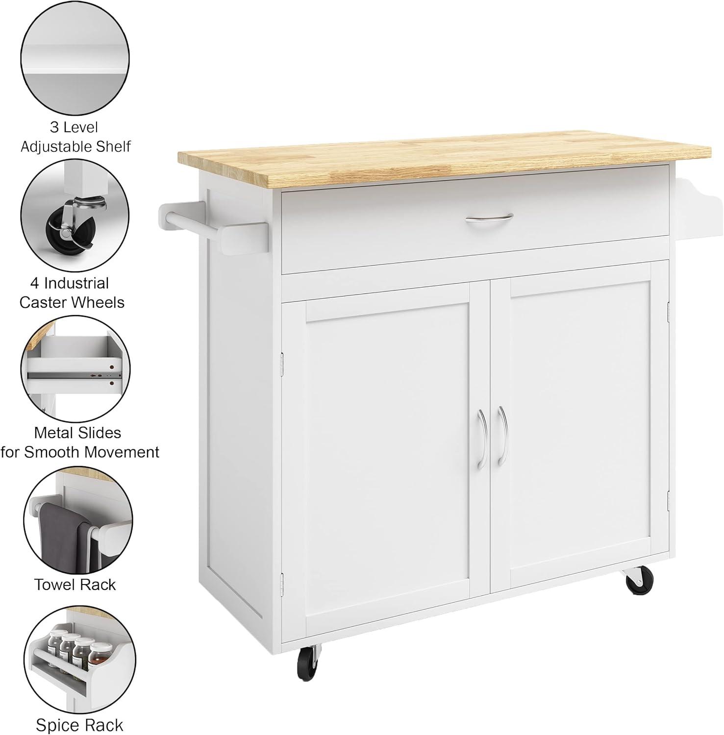 Lavish Home Rolling Kitchen Island with Spice Rack and Storage Cabinet