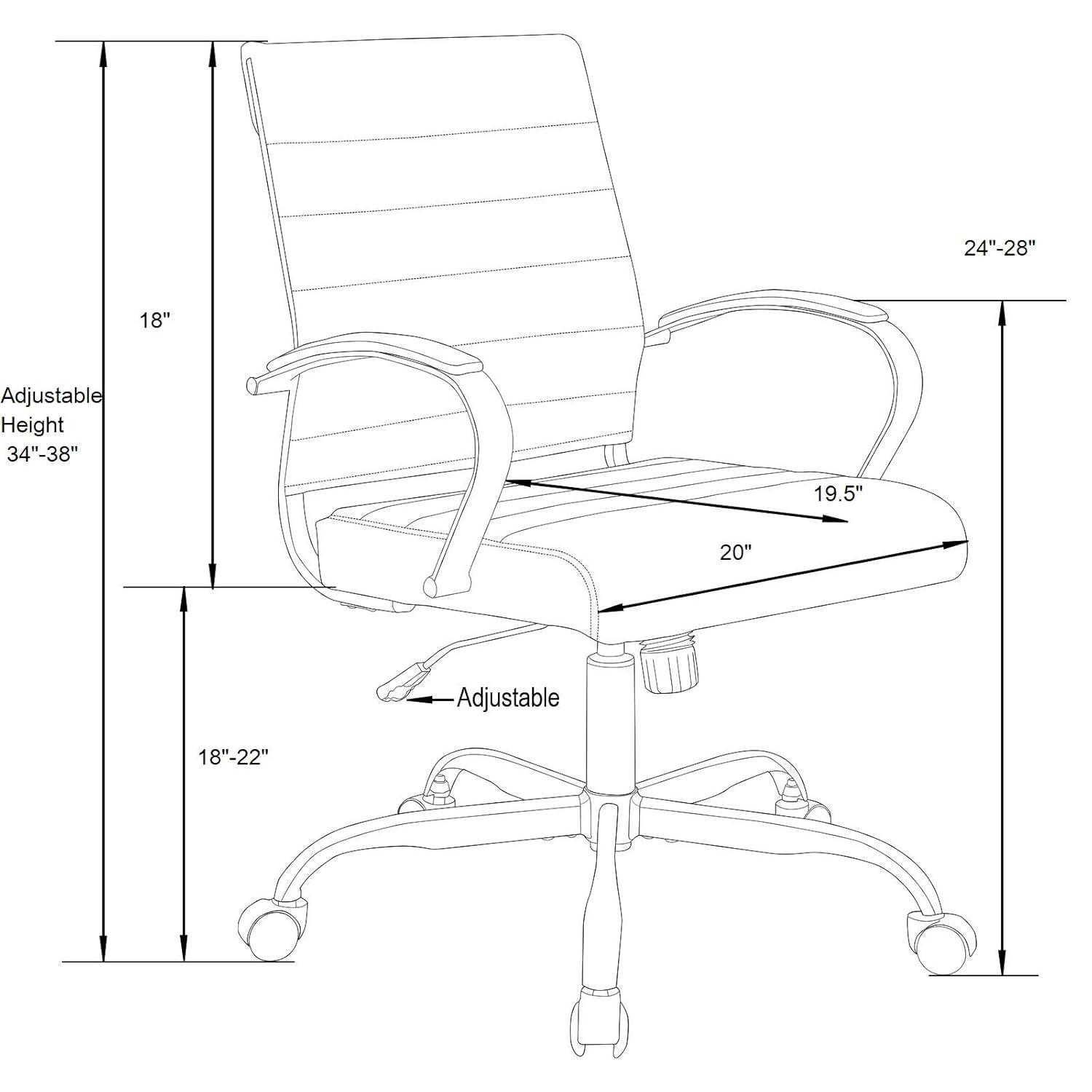 Everly Quinn Naudain Leather Office Chair – Modern Executive Swivel Task Chair with Wheels, Adjustable Height & Padded Arms for Desk or Conference Room