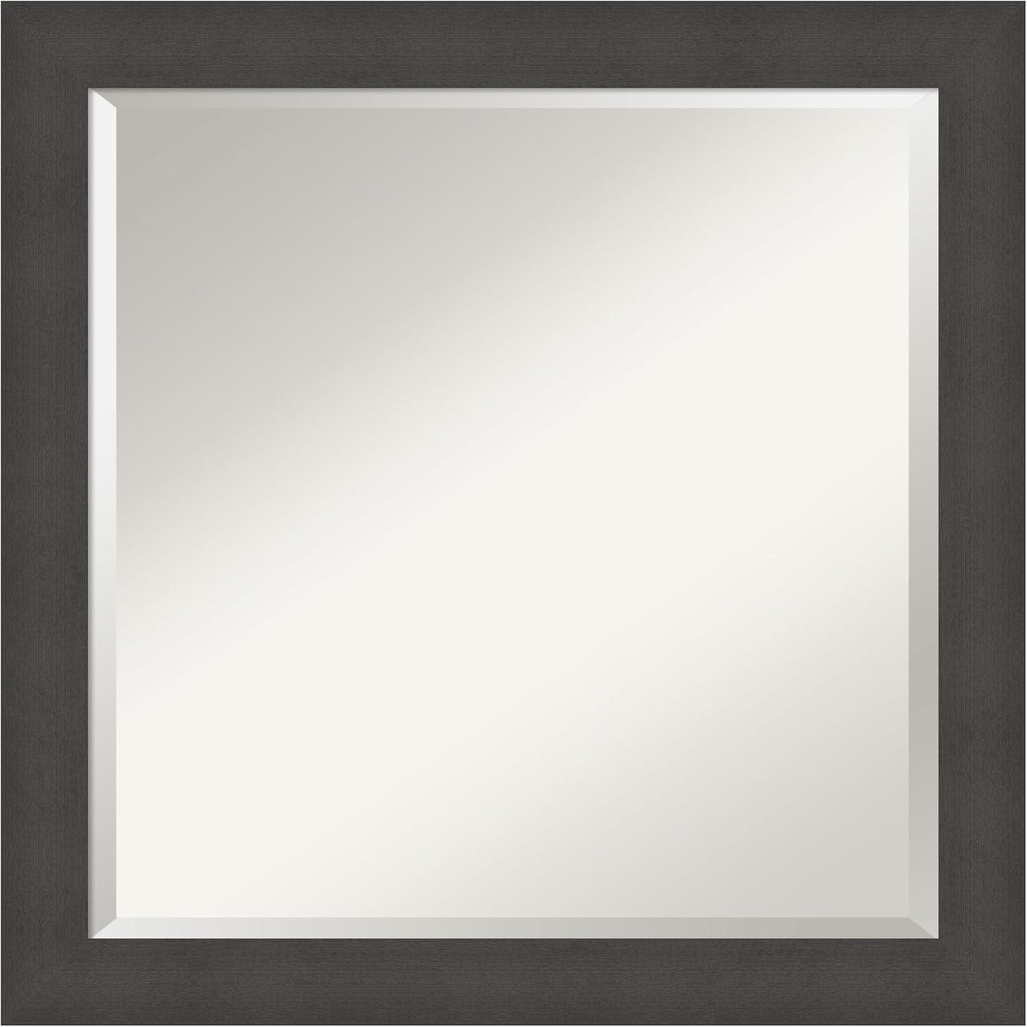 Amanti Art Beveled Bathroom Wall Mirror - Brushed Pewter Frame - Brushed Pewter Outer Size: 24 x 24 in