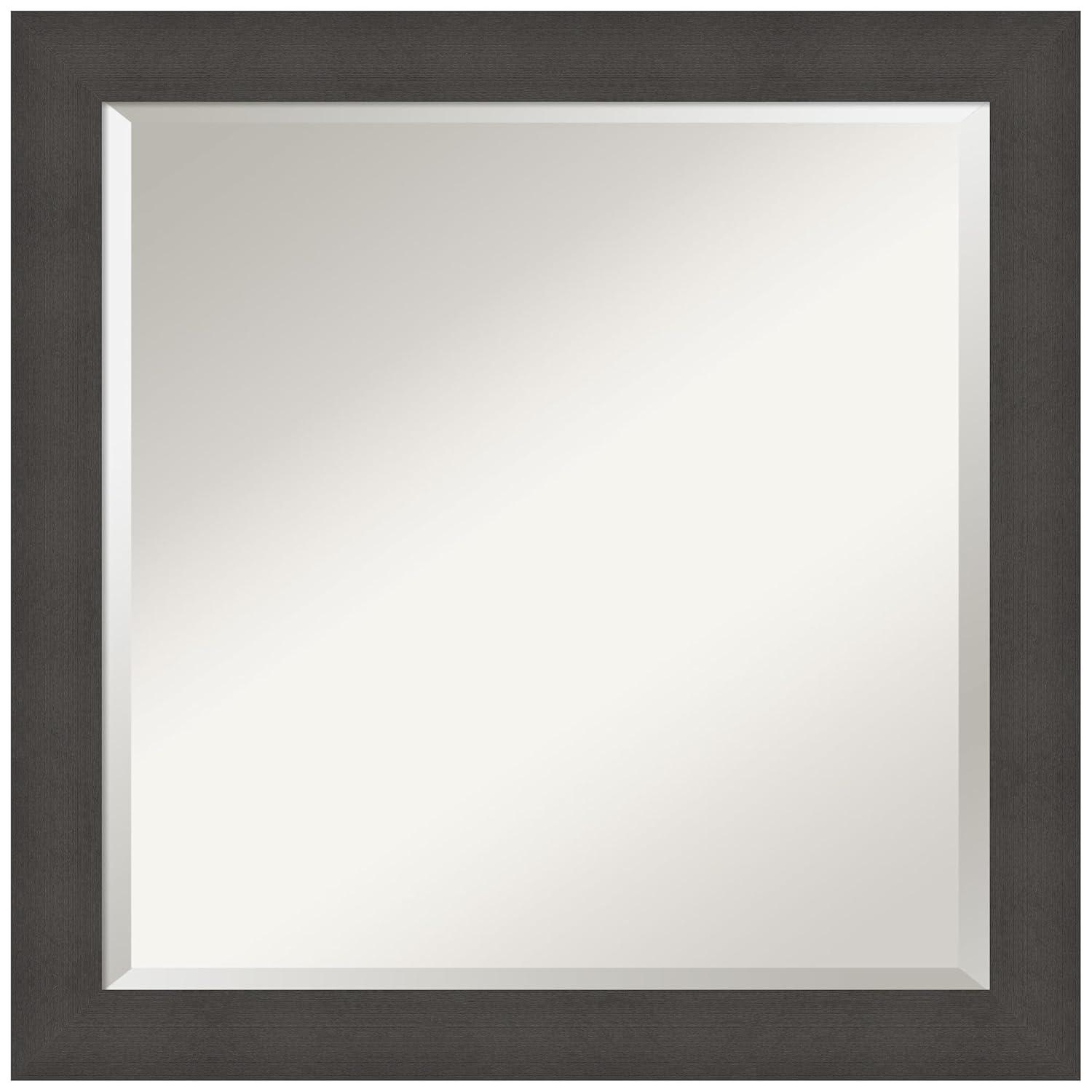 Amanti Art Beveled Bathroom Wall Mirror - Brushed Pewter Frame - Brushed Pewter Outer Size: 24 x 24 in