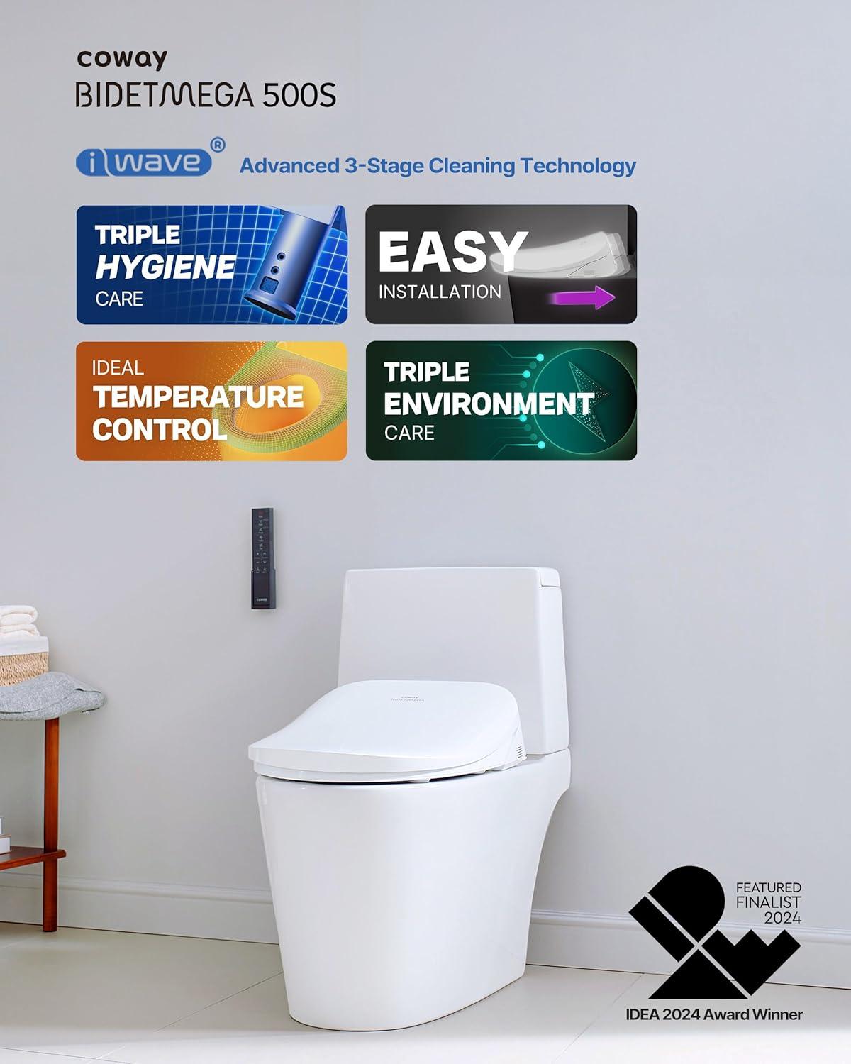 Bidetmega 500S Electric Instant Heating Bidet Seat for Round Toilets in White
