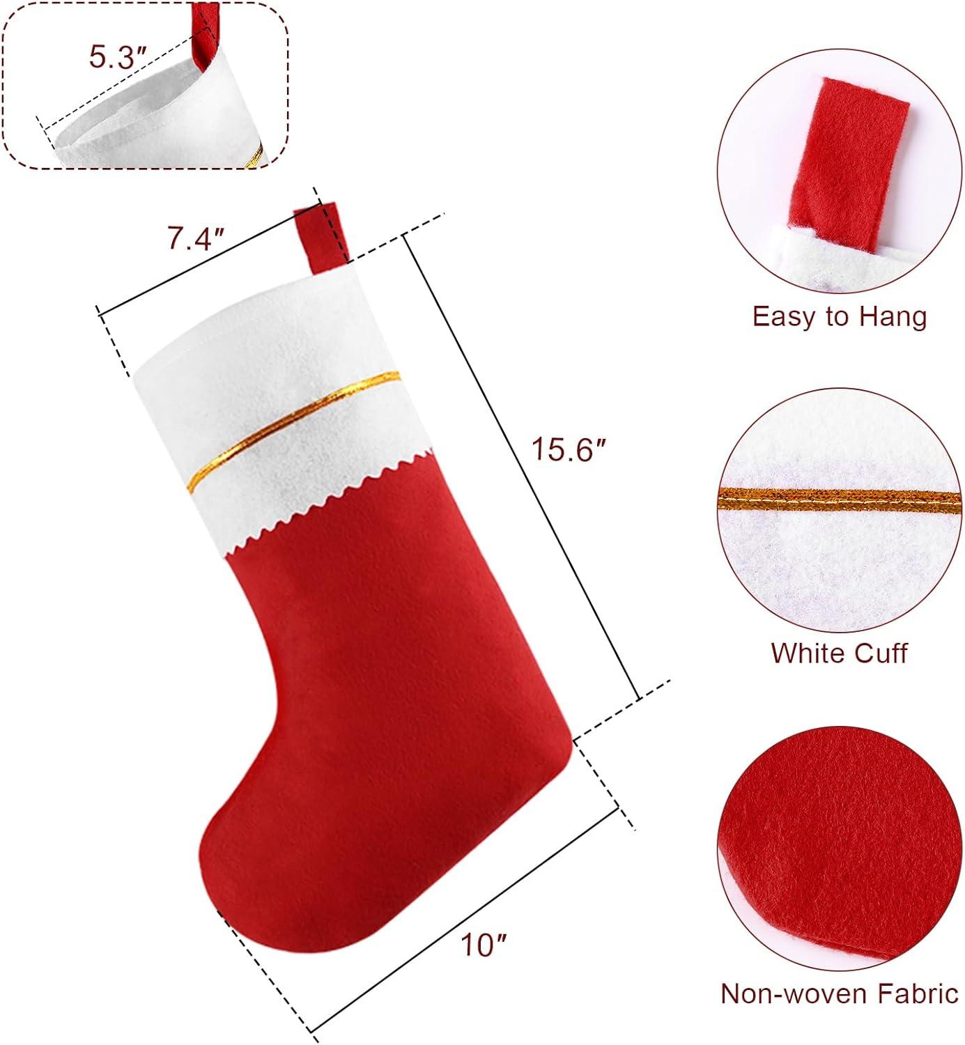 FNGZ 12 Pack Christmas Stockings 15 Inches Red and White Christmas Stockings Hanging Ornaments White with Gold Trim Christmas Stockings for Family Christmas Holiday Decorations Household Pendant