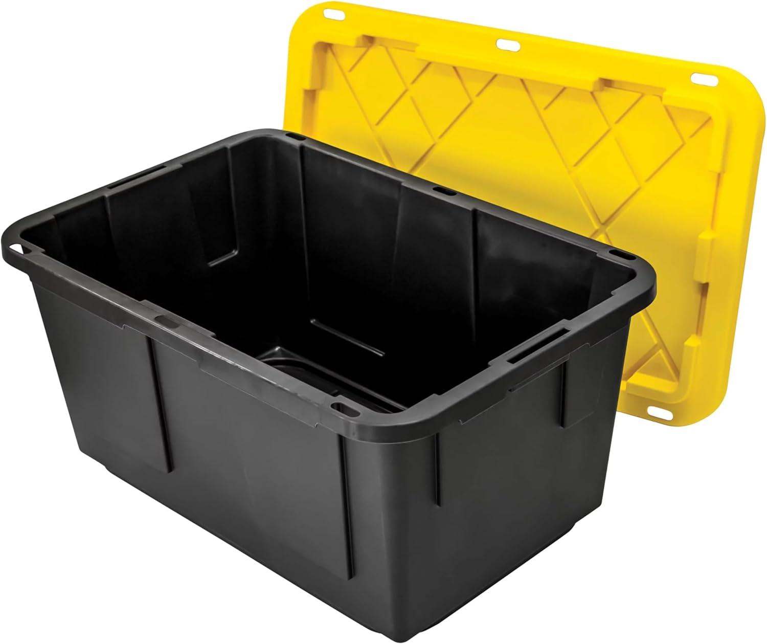 TOUGH BOX 27 Gal Stackable Storage Totes w/ Lids, Black and Yellow (4 pack)