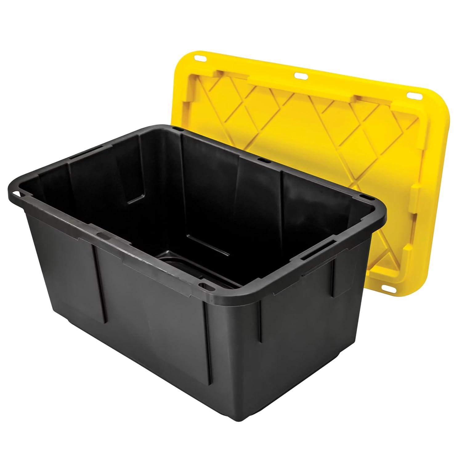 TOUGH BOX 27 Gal Stackable Storage Totes w/ Lids, Black and Yellow (4 pack)