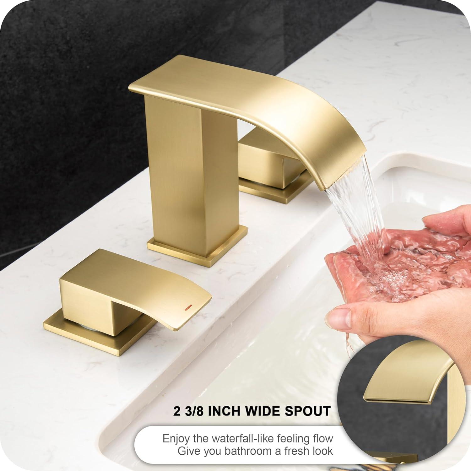 2 Handle 8 Inch Widespread Waterfall Bathroom Sink Faucet with Drain