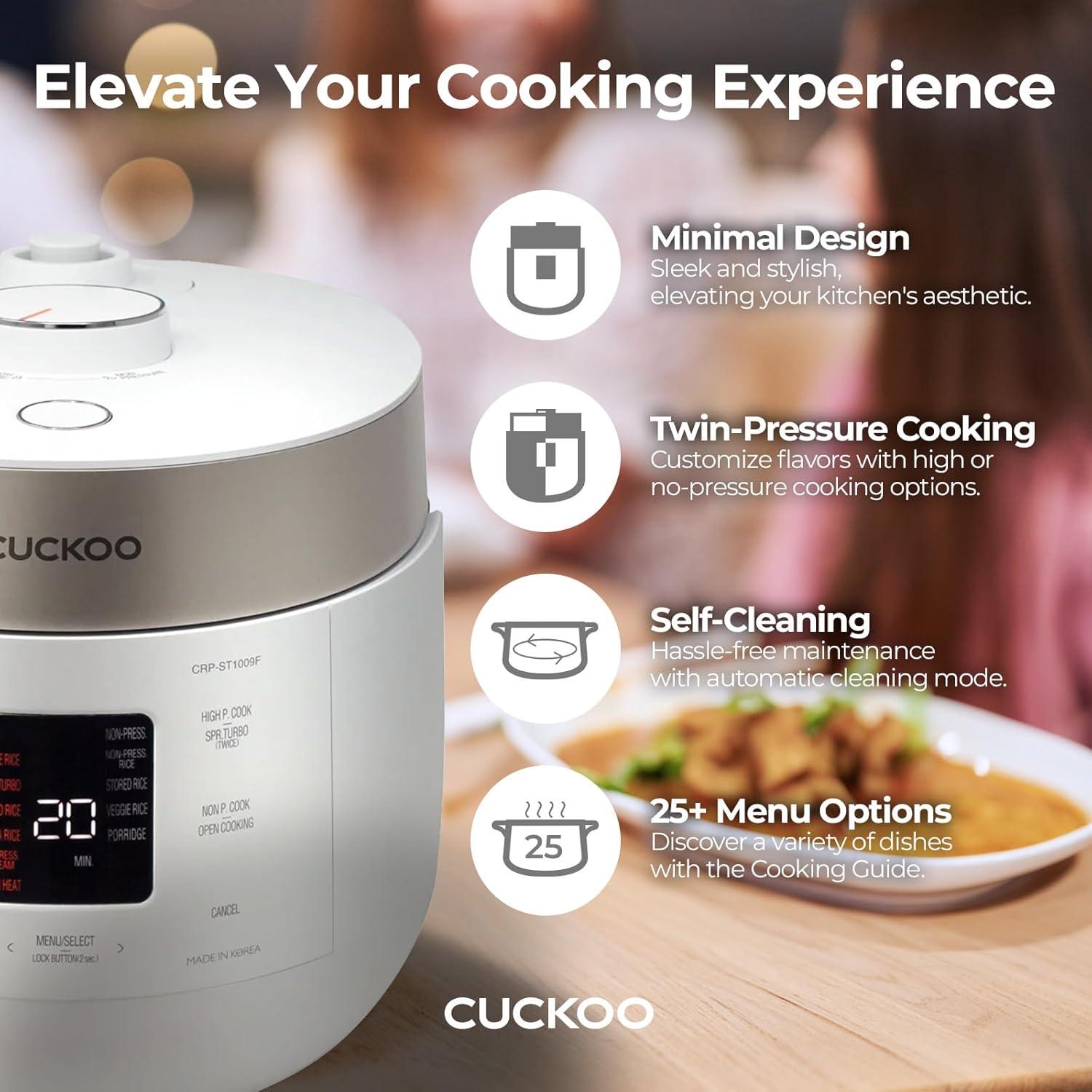 CUCKOO CRP-ST0609FW 6-Cup (Uncooked) / 12-Cup (Cooked) Twin Pressure Rice Cooker & Warmer with Nonstick Inner Pot, 16 Menu Options, 3 Voice Guide Rice Maker with Auto Clean