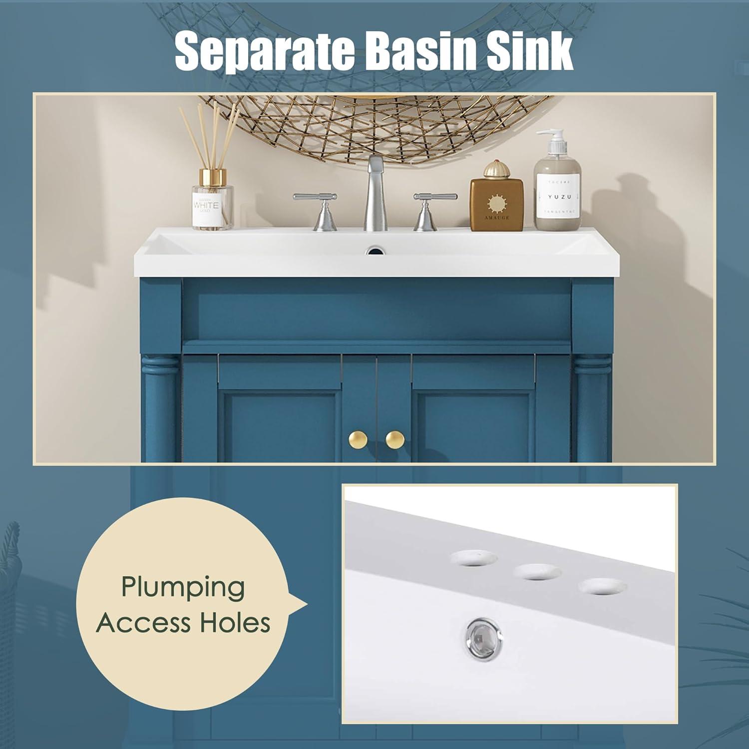Green Shaker Style Bathroom Vanity with Tempered Glass Top