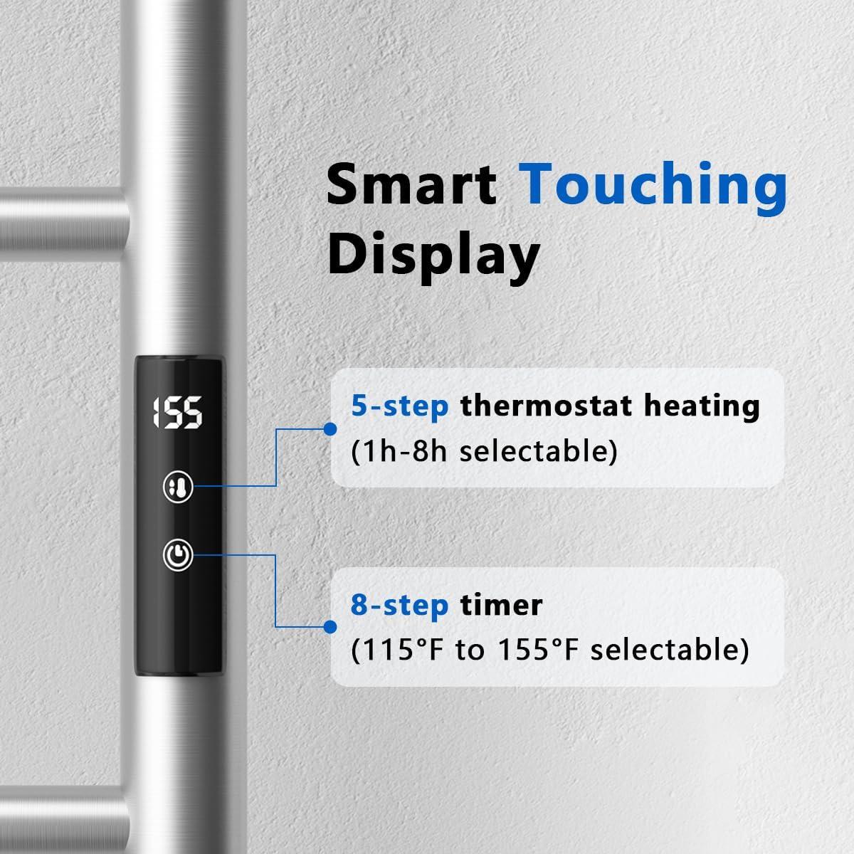 Finihen Wall Mounted Towel Rack, 10 Bar Towel Warmer Wall Mounted Electric Heated Towel Rack with Built-in Timer, for Bathroom, laundry Room, Silver