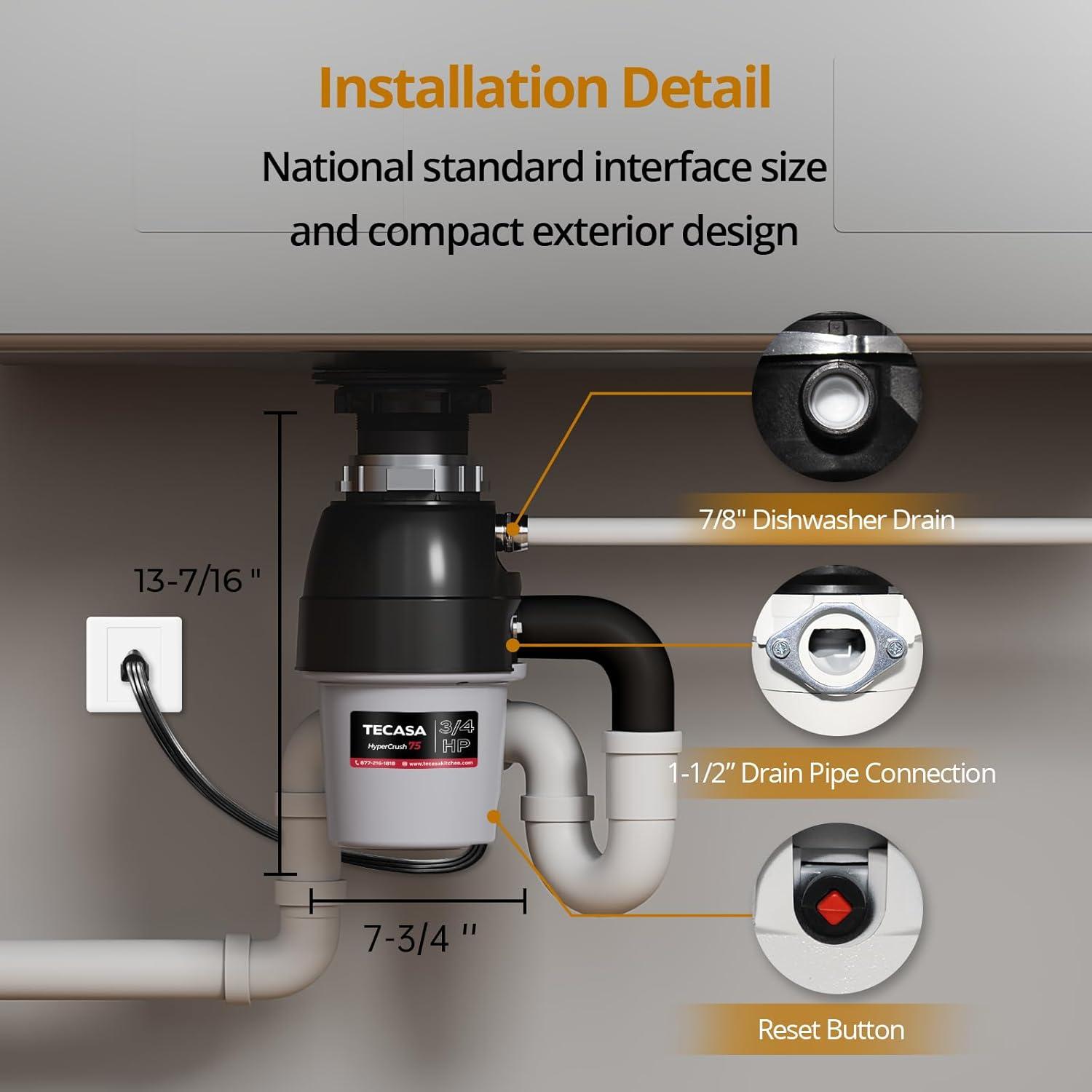 3/4 Hp Garbage Disposals, 2700 Rpm, 37 Oz, 115v, With Power Cord