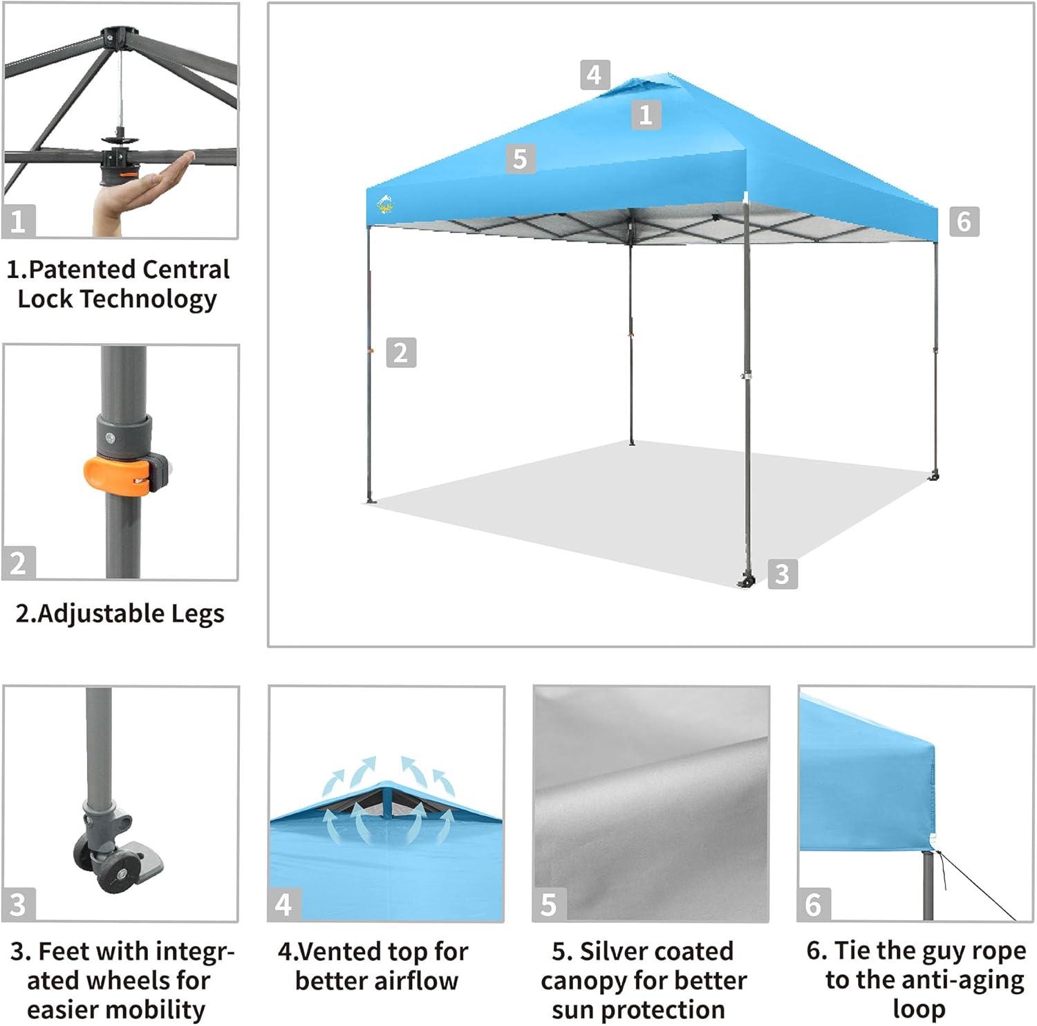 Sky Blue 10x10 Pop Up Canopy Tent with One Push Setup