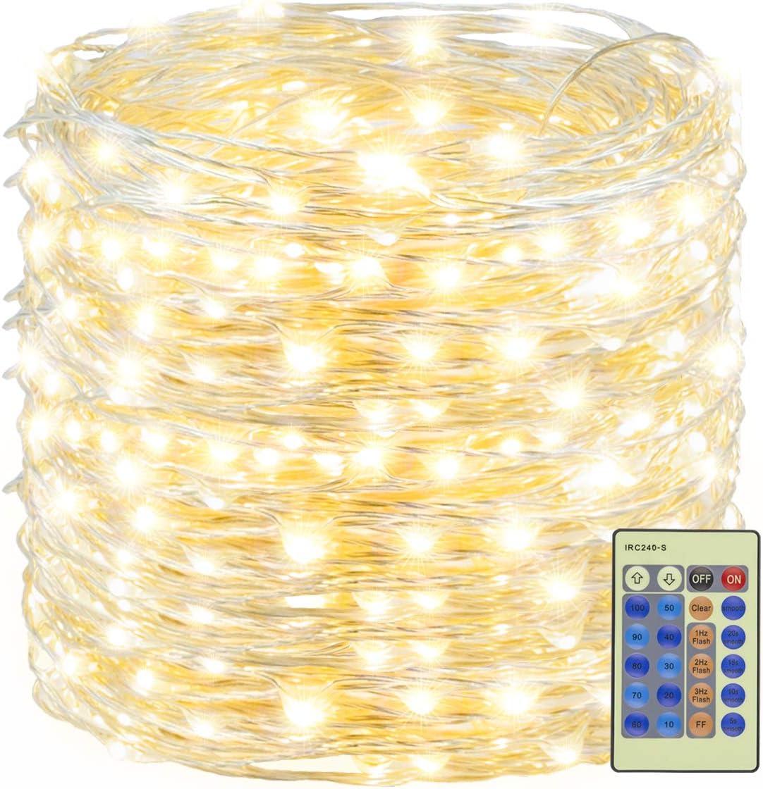 Decute 500LED 164FT Christmas Tree String Lights Green Wire Dimmable with Remote Control, UL Listed Plug in Fairy Starry Lights Decorative for Christmas Tree Party Wedding Indoor Outdoor Warm White