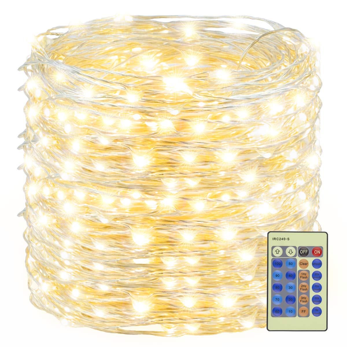 Decute 500LED 164FT Christmas Tree String Lights Green Wire Dimmable with Remote Control, UL Listed Plug in Fairy Starry Lights Decorative for Christmas Tree Party Wedding Indoor Outdoor Warm White