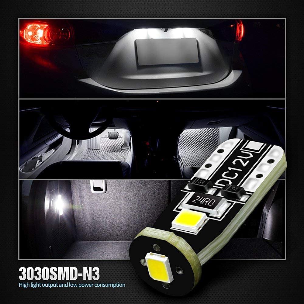 SIR IUS LED 194 LED Bulbs Extremely Super Bright 3030 Chipset for Car truck Interior Dome Map Door Courtesy Marker License Plate Lights Compact Wedge T10 168 2825 Xenon White Pack of 10
