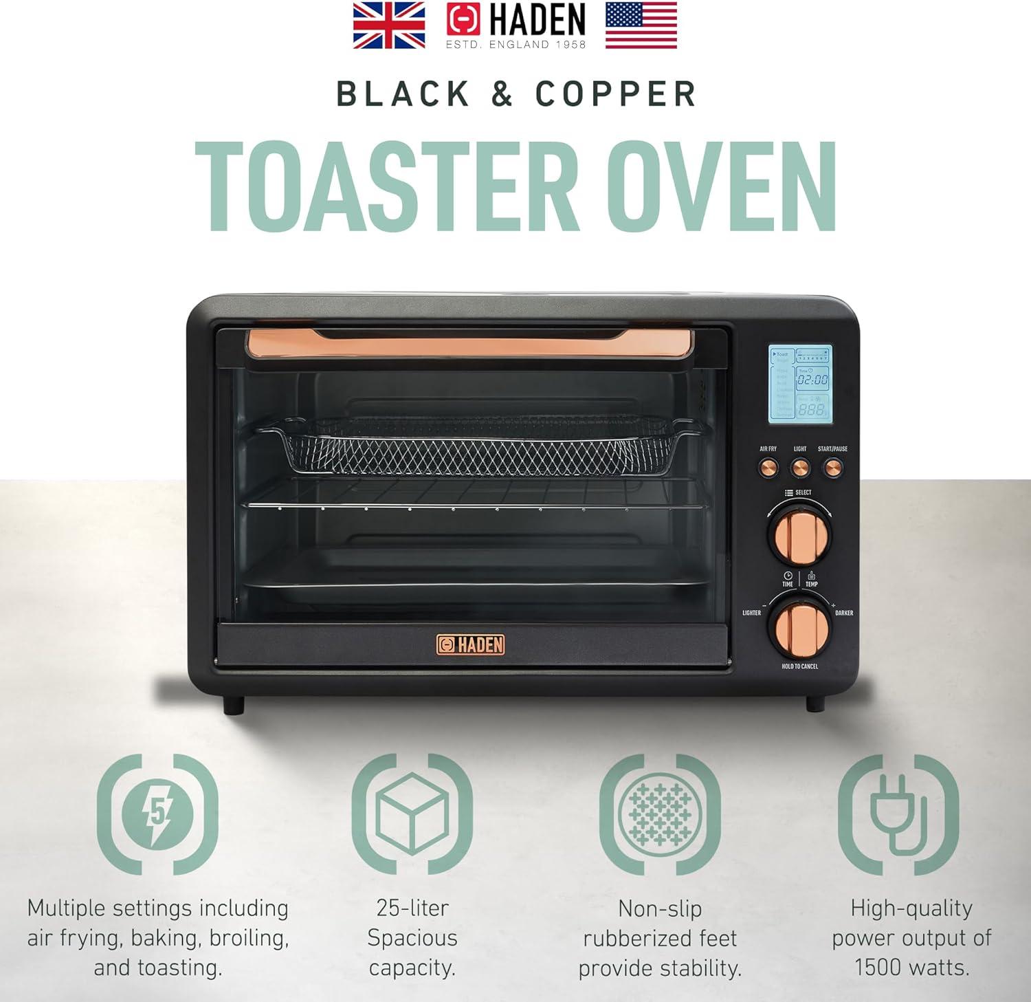 HADEN Haden Countertop 6 Slice Toaster Oven Air Fryer Combo for Kitchen, Black/Copper