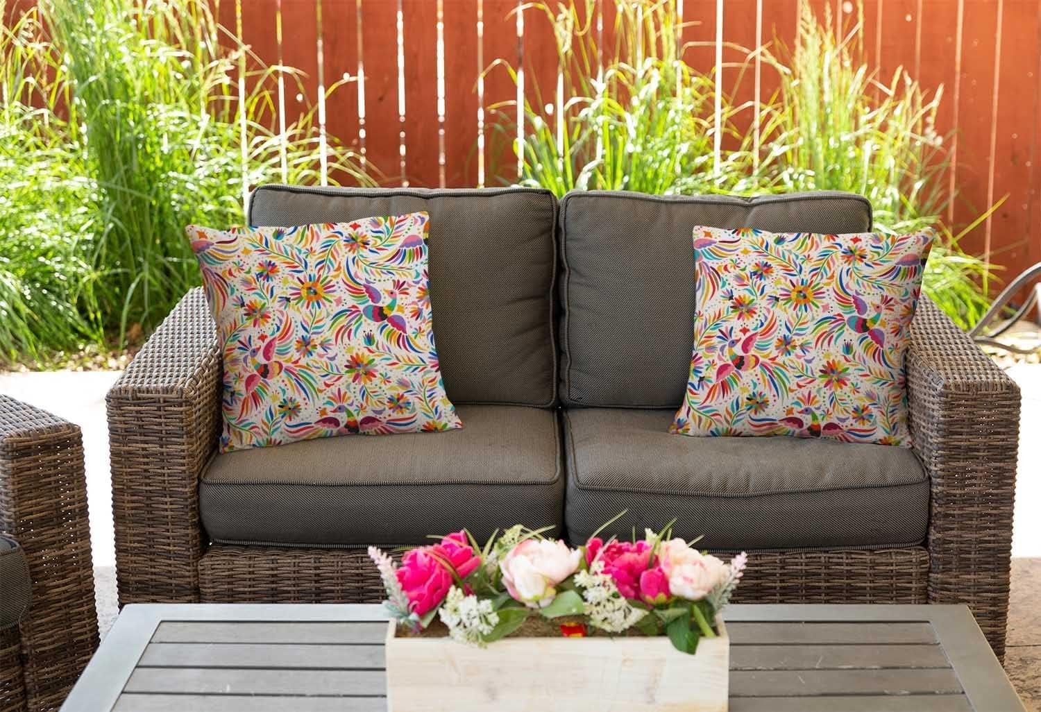 Nphuriy Mexican Floral Decorations Pillow Cover Ethnic Art Birds and Paisley Flowers Farmhouse Decor Throw Pillow Cases Cushion Cover 16 x 16 Inch Home Decoration