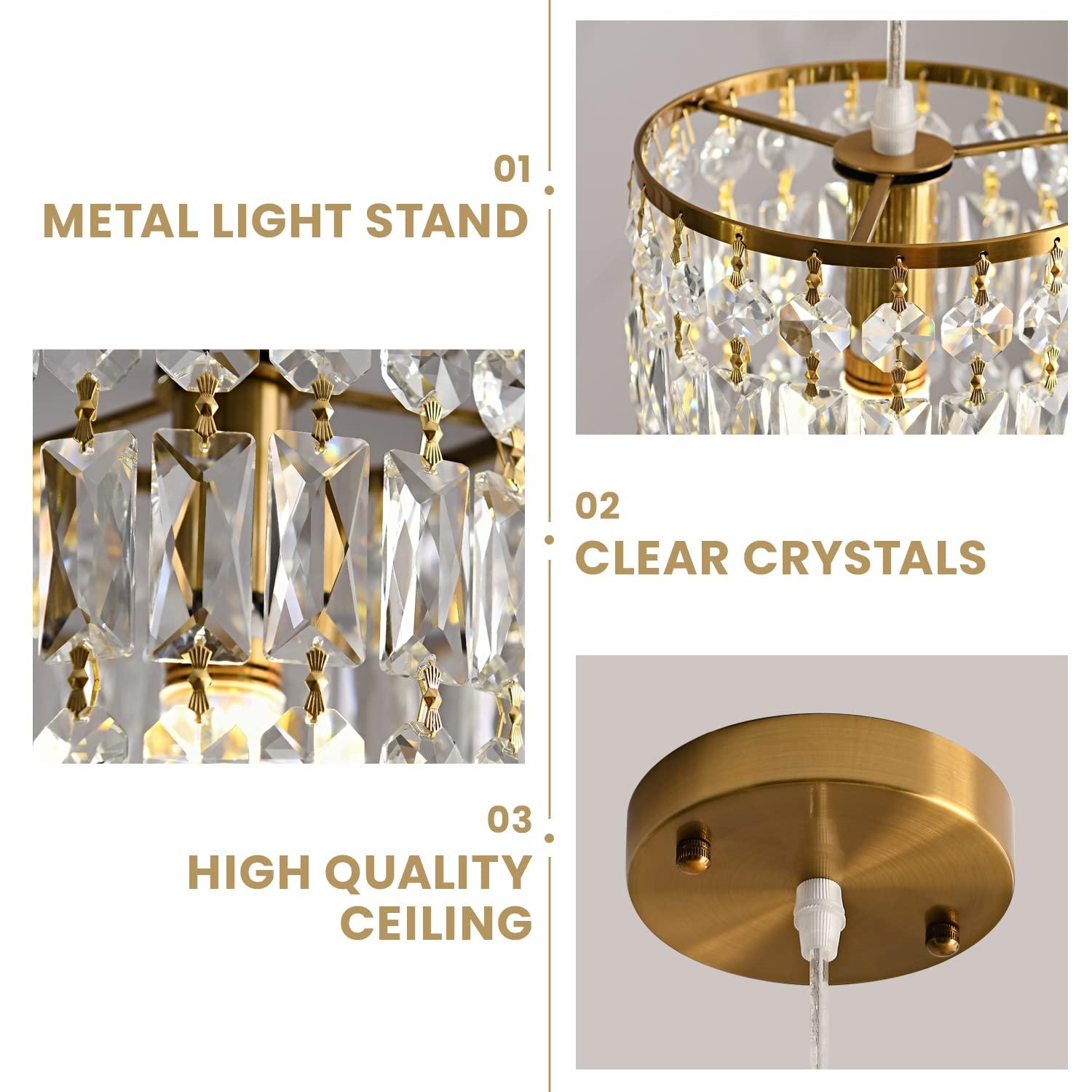 Modern Crystal Pendant Light for Kitchen Island Height Adjustable Gold Chandeliers Light Fixture Hanging Ceiling Lights for Hallway Dining Room Bedroom Living Room (2-Pack)