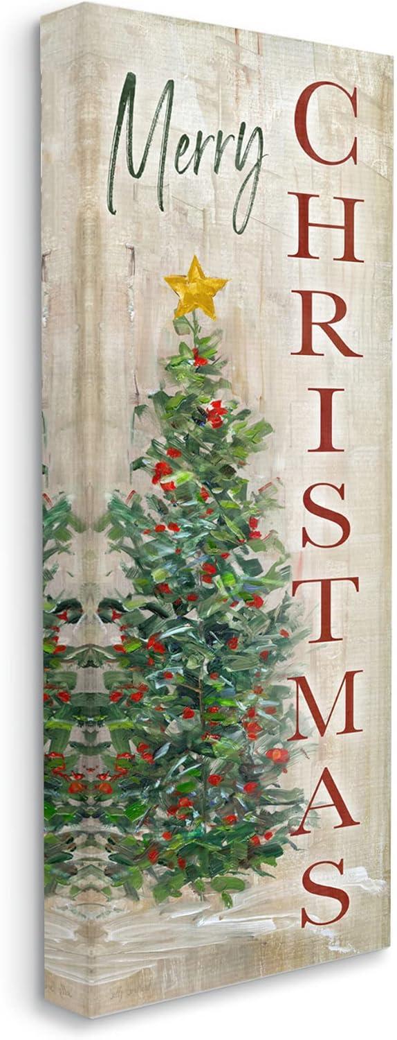 Industries Merry Christmas Greeting Festive Rustic Holiday Tree 10 in x 24 in Painting Canvas Art Print, by Stupell Home Décor