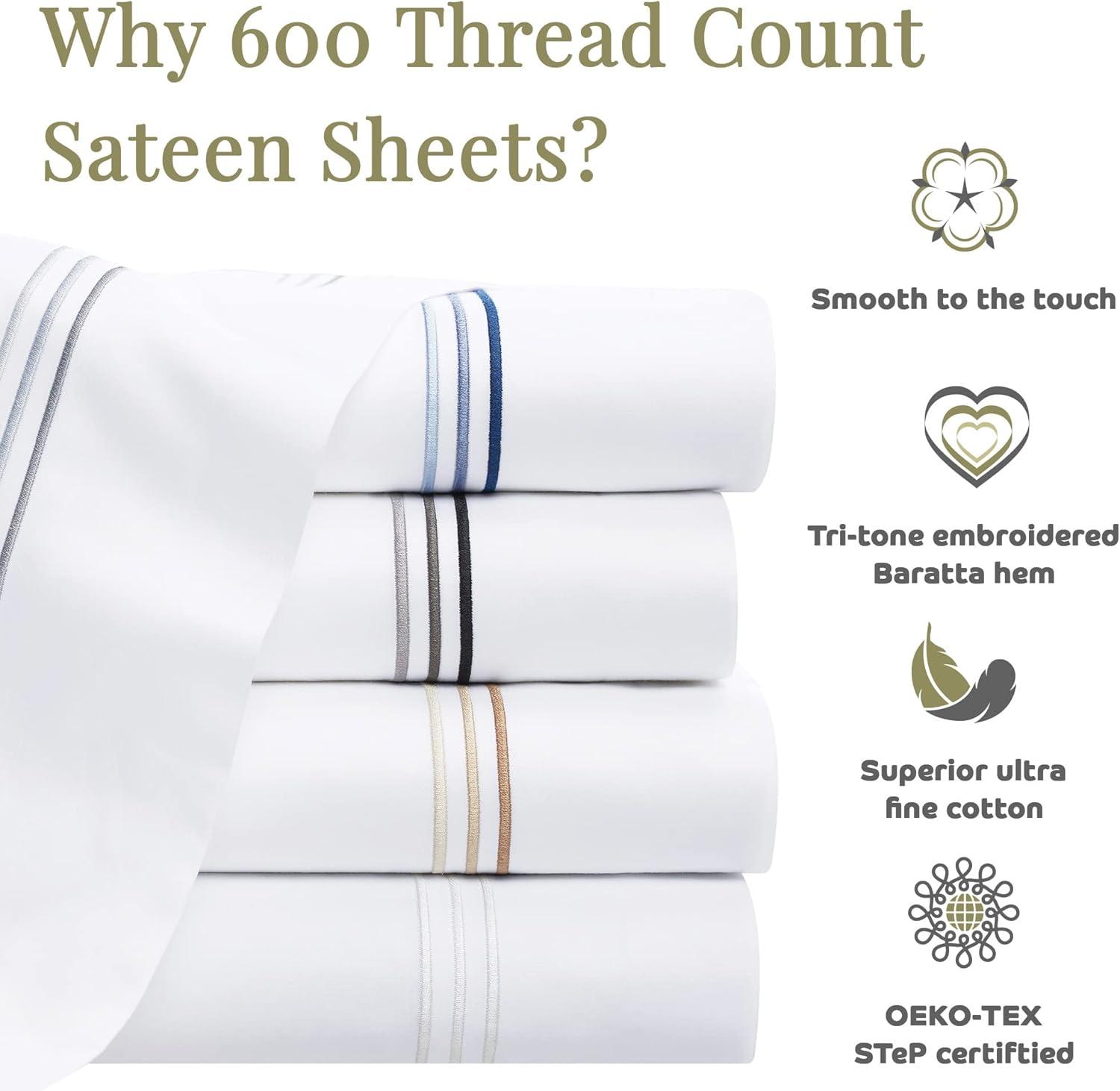 Aston & Arden Sateen Sheet Set (4 Pieces), 2 Pillowcases, 1 Flat Sheet, 1 Fitted Sheet