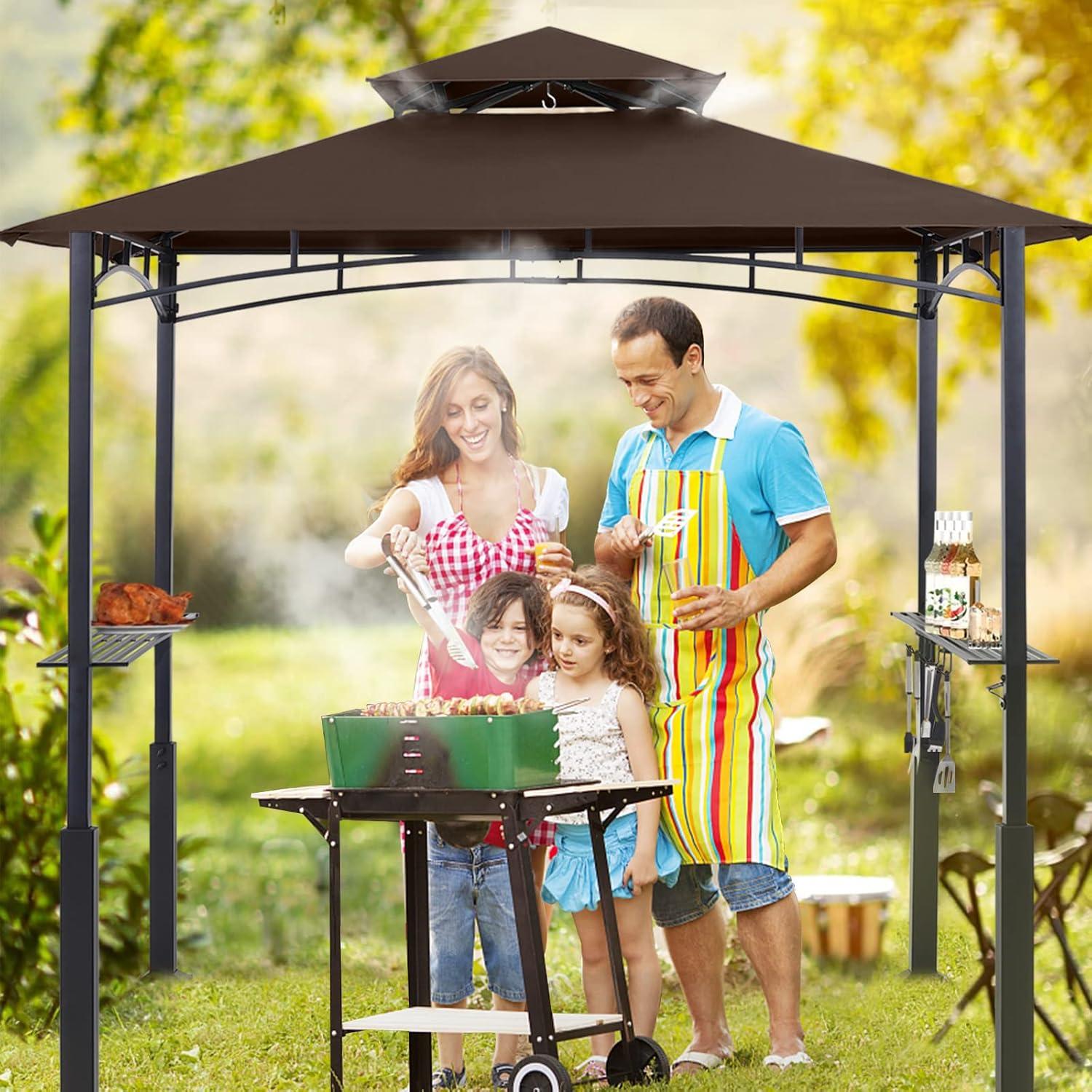 Brown 8' x 5' Grill Gazebo with LED Lights and Shelves