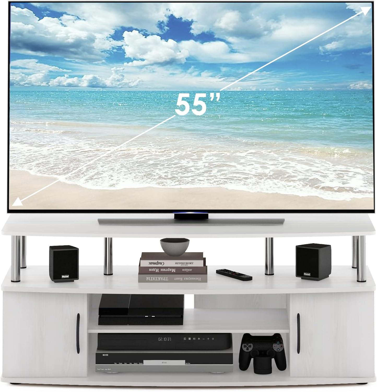 Furinno Modern TV Stand Media Entertainment Center for TV's up To 55" w/2-Door Storage Cabinet,White Oak