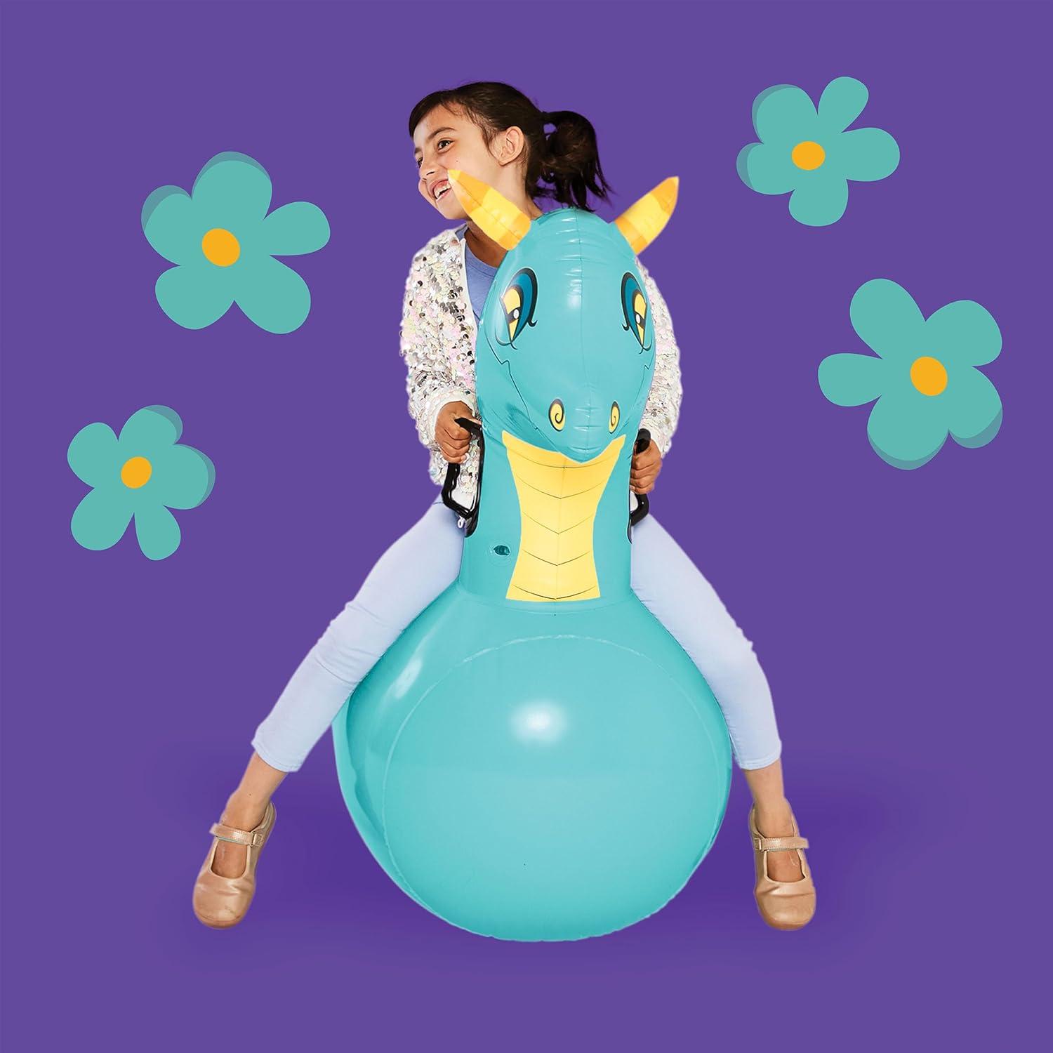 HearthSong Inflatable Ride-On Dragon, Firebreather, 19”L x 45”W x 40”H, Space Hopper