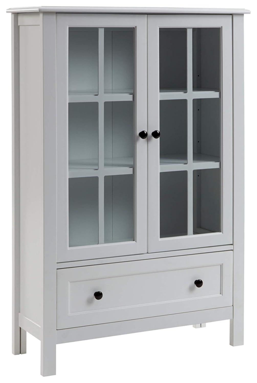 Signature Design by Ashley Miranda Farmhouse Adjustable Accent Cabinet or Wardrobe with Glass Doors, White
