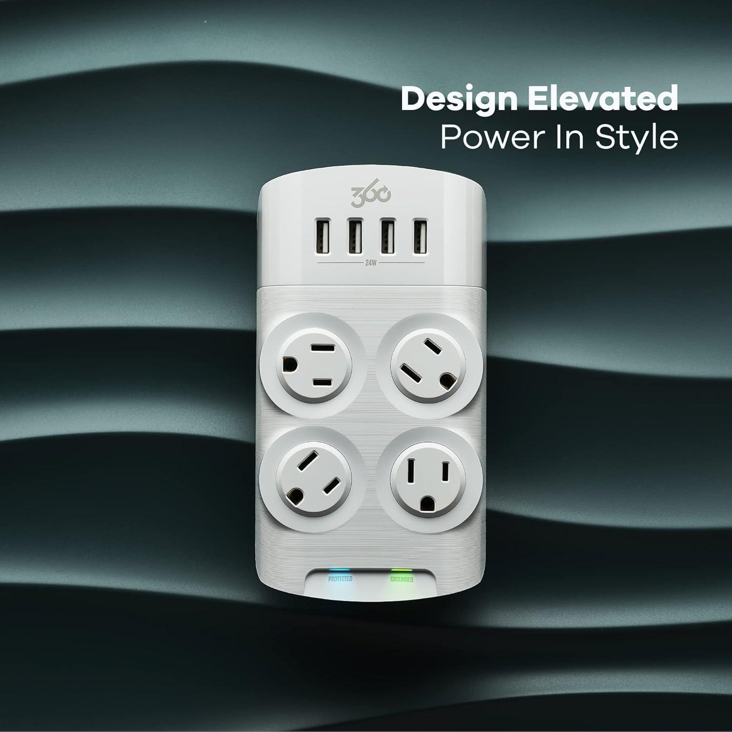360 Electrical - Revolve 4 outlets Wall Tap Surge Protector - 1080 J - White