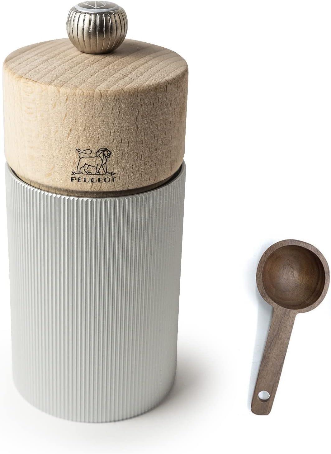 Peugeot | Line Salt Mill, Aluminum + Beechwood, Natural, 12 cm - 5 in