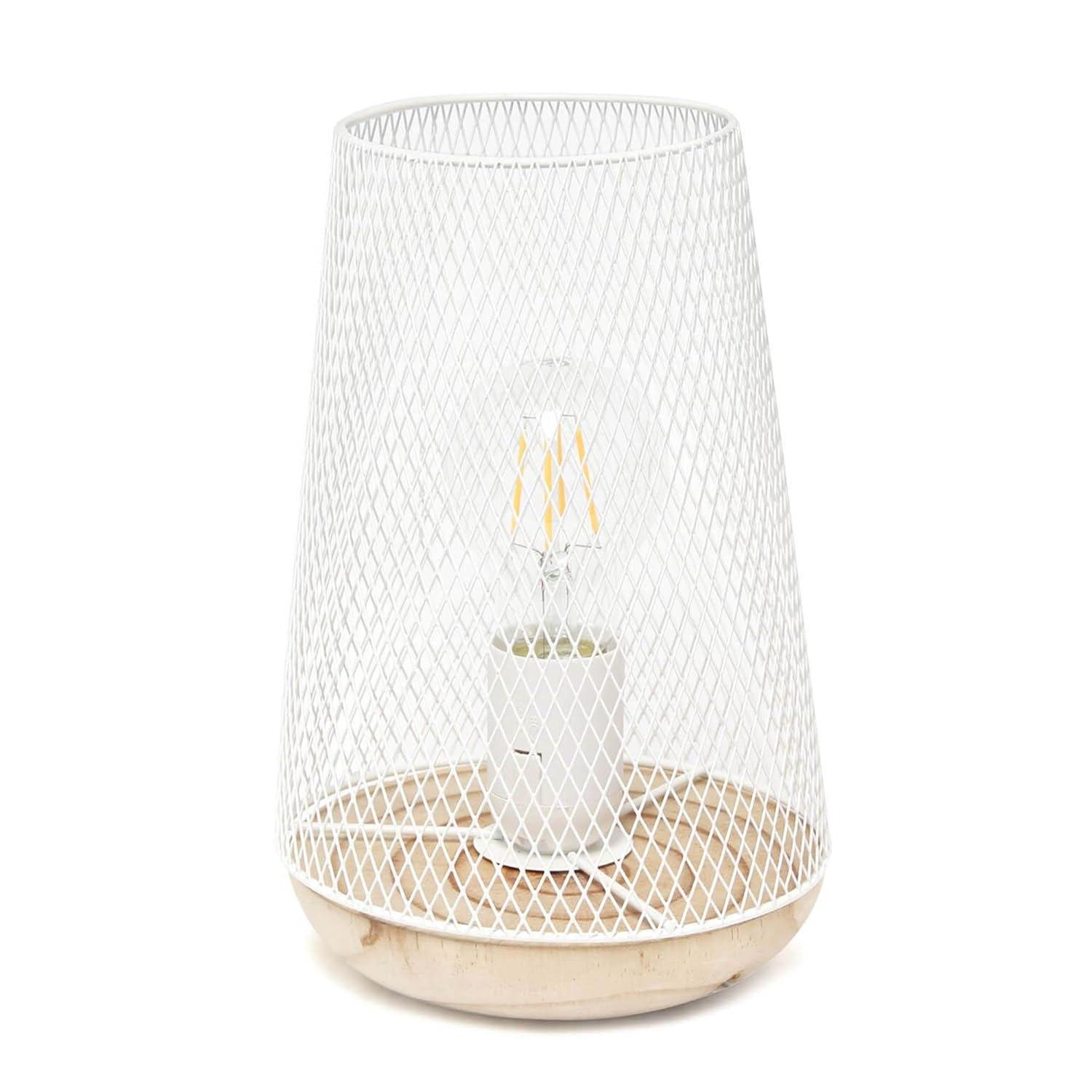Simple Designs Wired Mesh Uplight Table Lamp White: Modern Cylinder Shade, ETL Listed, No Assembly Required