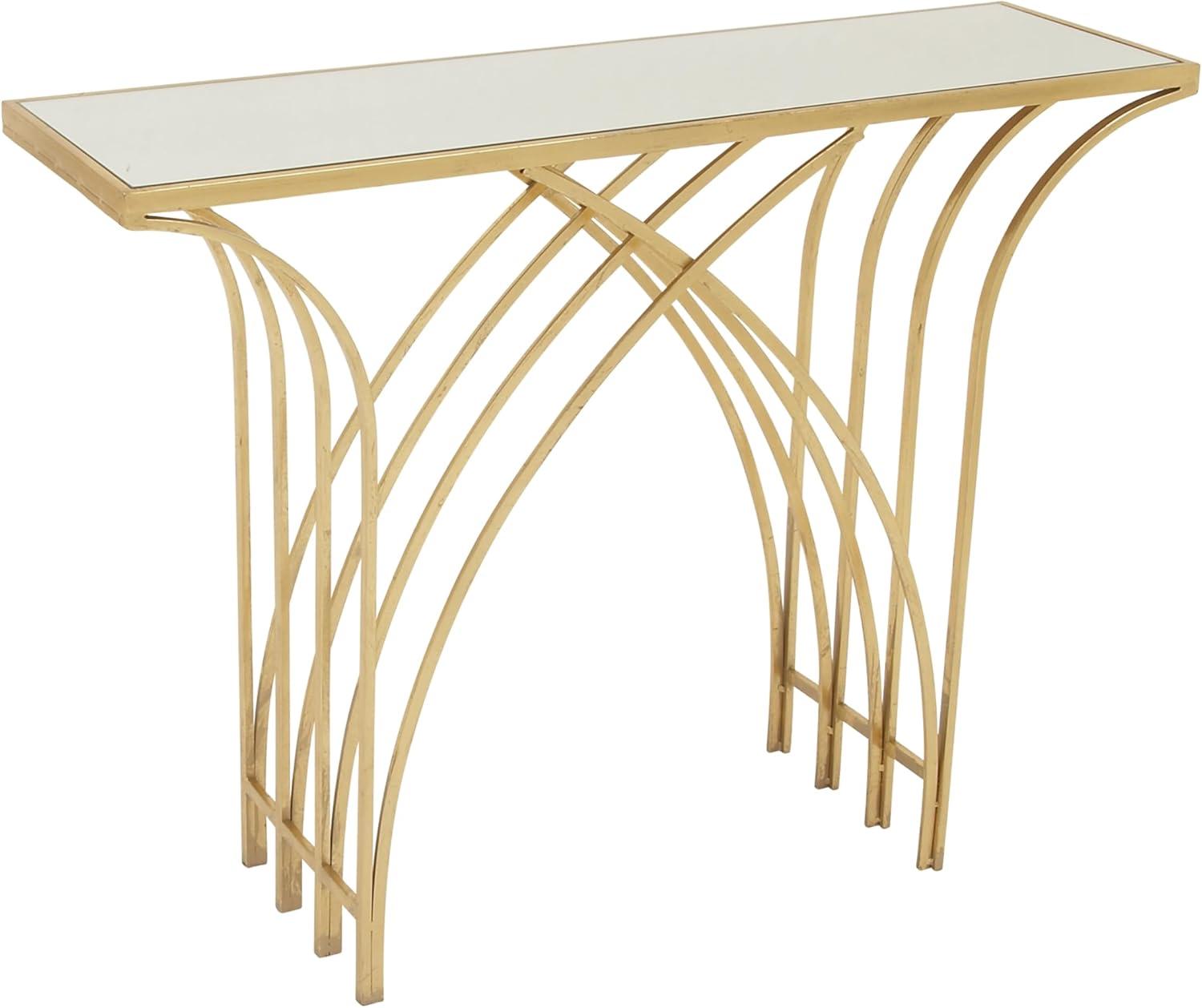 Elegant Gold Metal & Mirrored Glass Art Deco Console Table