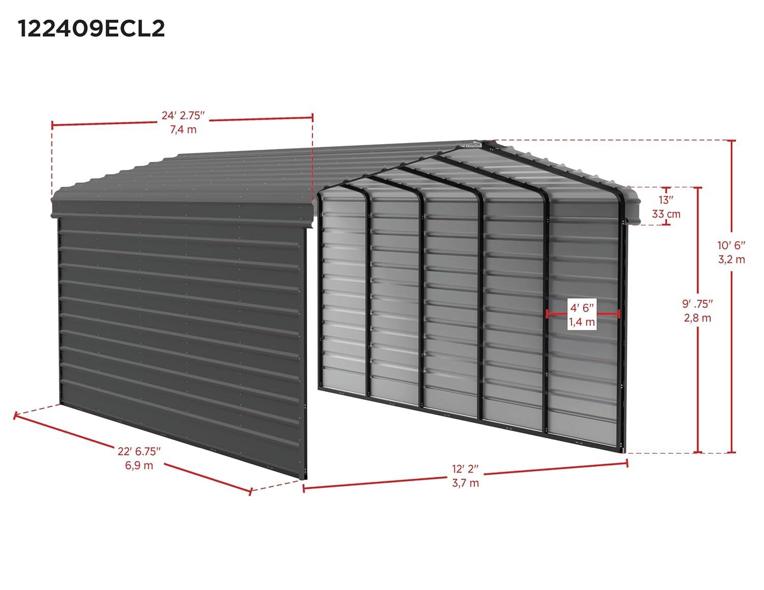 Arrow Arrow Steel Carport with 2 Side Wall Kits, 12x24x09