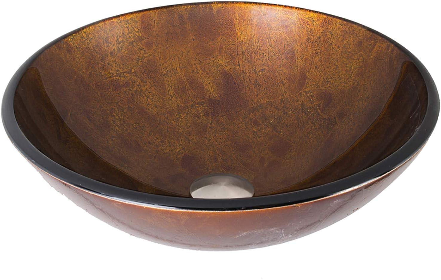 VIGO Giovanni Russet Brown Glass 17 in. L x 17 in. W x 6 in. H Round Vessel Bathroom Sink