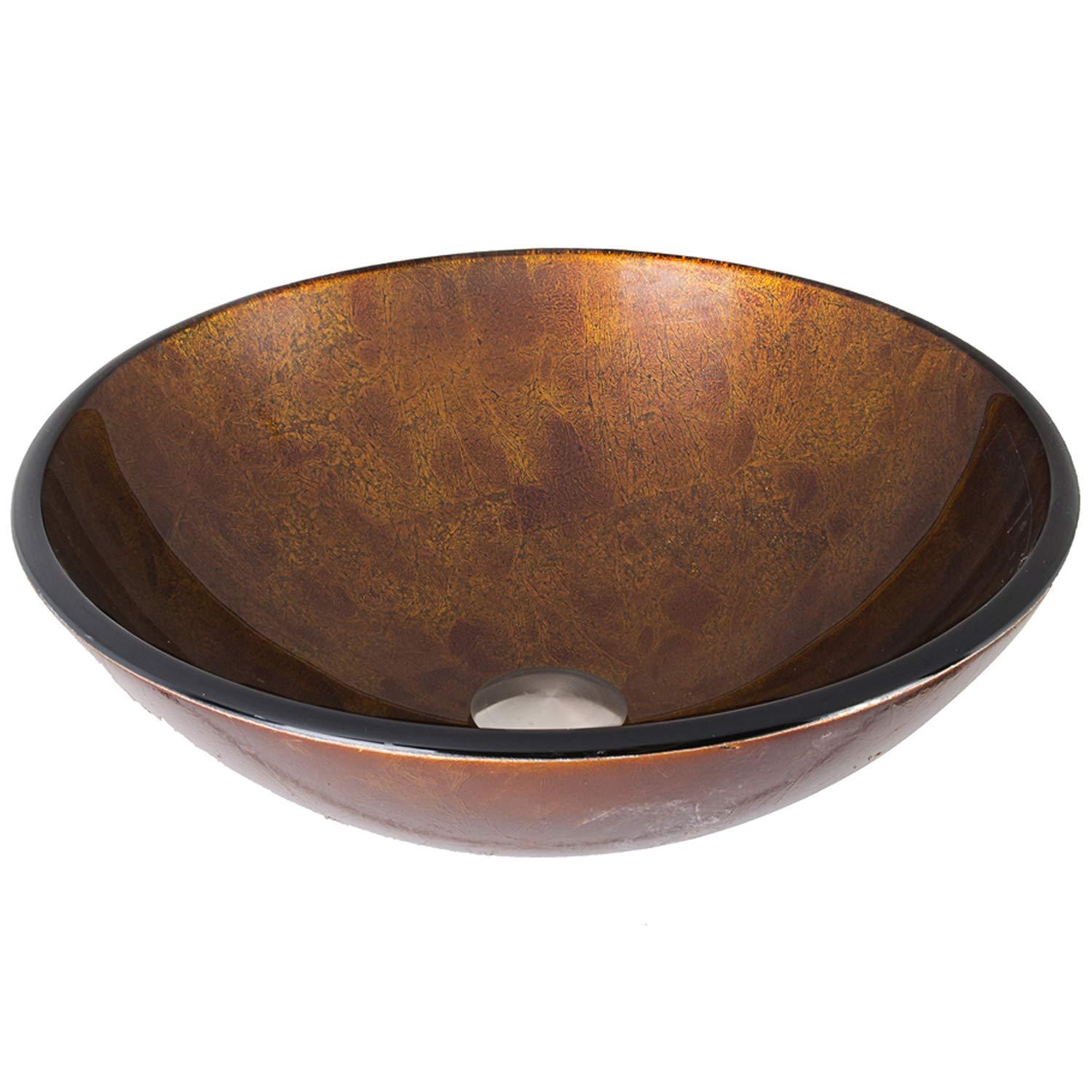 VIGO Giovanni Russet Brown Glass 17 in. L x 17 in. W x 6 in. H Round Vessel Bathroom Sink